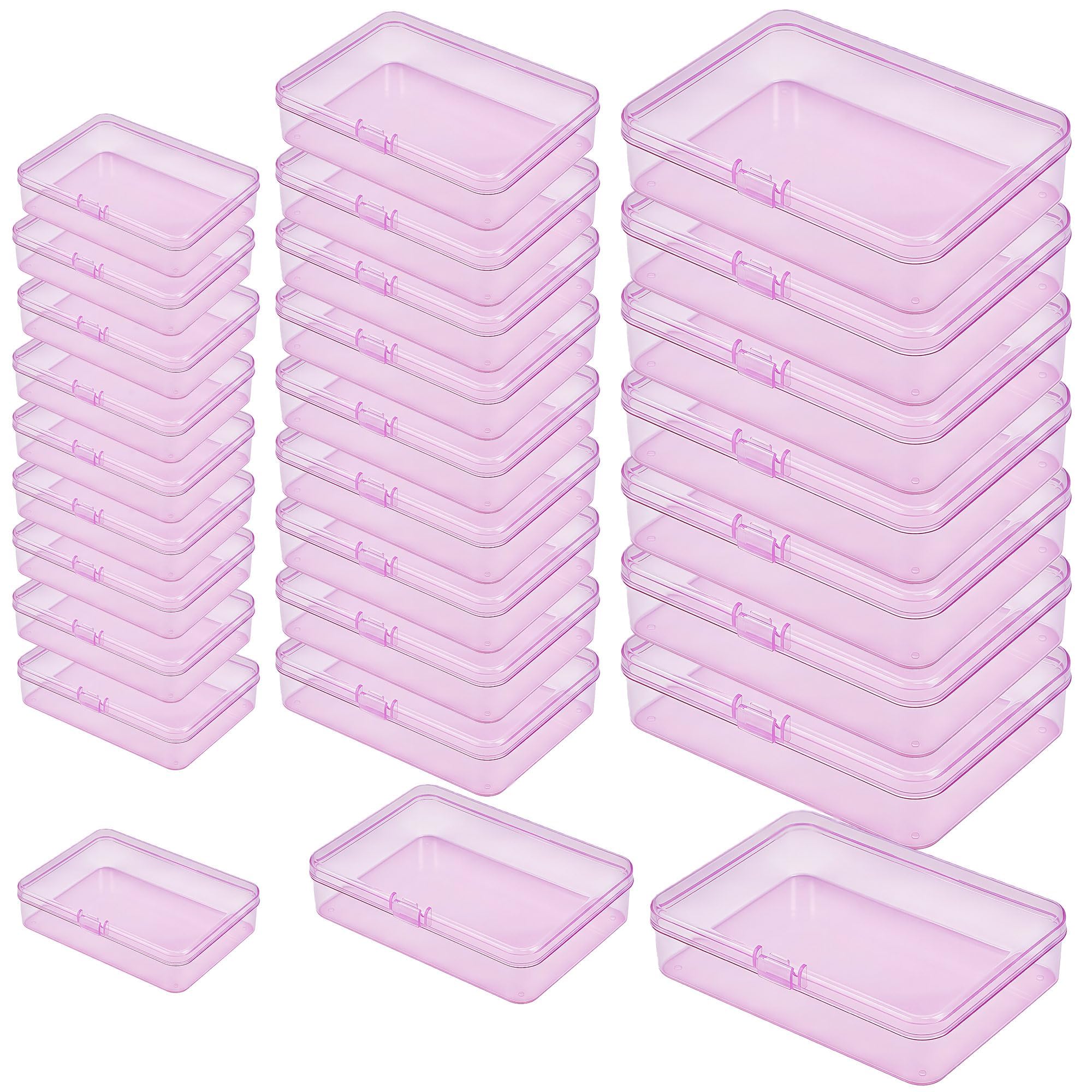 LJY 28 Pack Pink Plastic Storage Boxes with Lids 3 Mixed Sizes – Rectangular Small Containers for Diamond Art Accessories, Beads and Hardware, Stackable Craft Storage Box Set