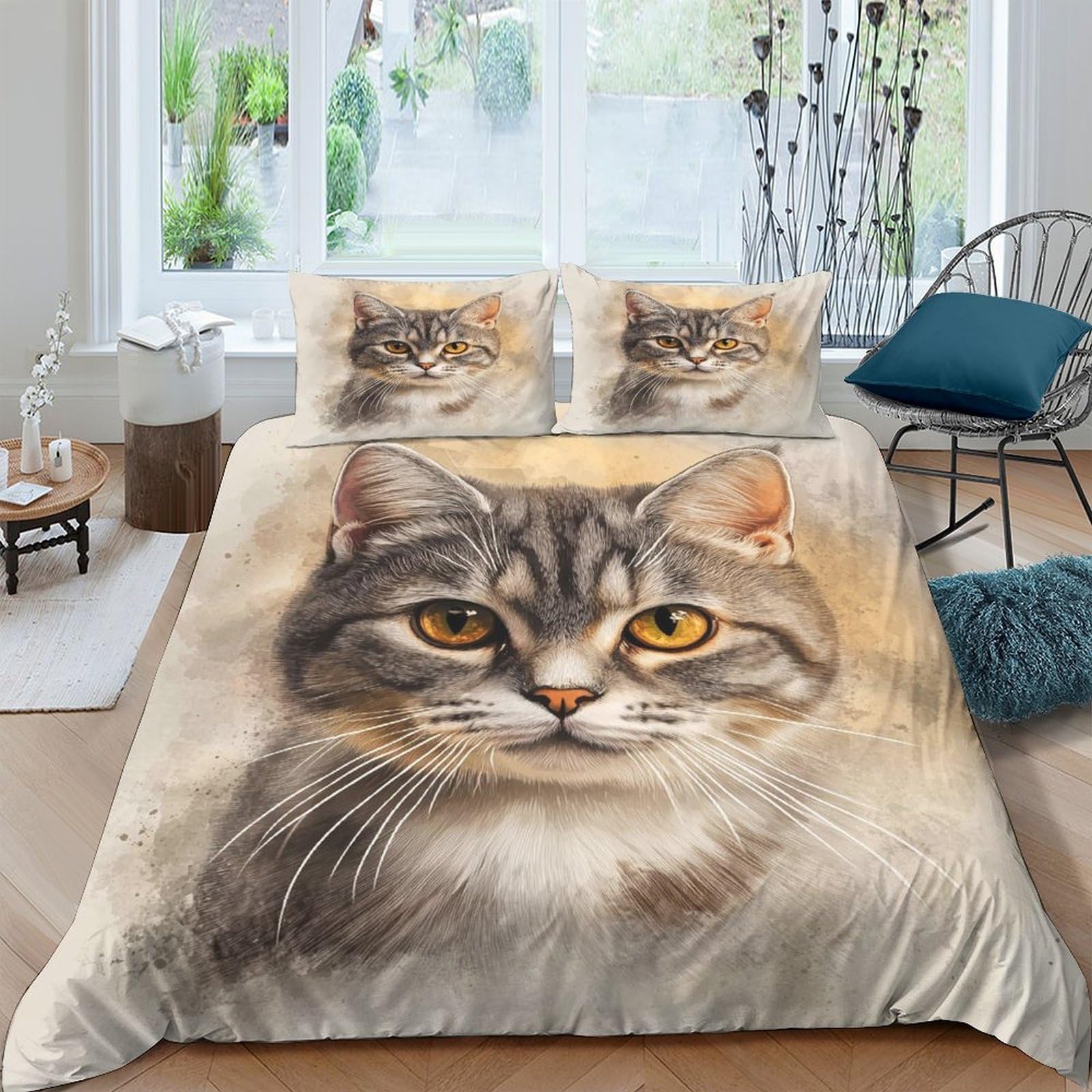 Ctjqhvkz Style-7 3D Printed Tabby Cat Face Fitted Sheet Microfiber Soft Anti-Slip Mattress Cover For Bedroom Dorm Room Decor Single（135X200cm）