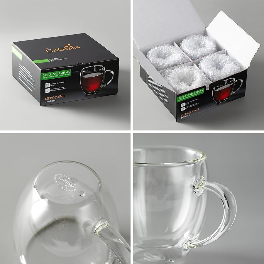 CNGLASS 5oz Espresso Mugs (Set of 4),Double Wall Insulated Glass Coffee Mugs with Handle,Espresso Shot Glasses,Clear Expresso Coffee Cups… - image 7