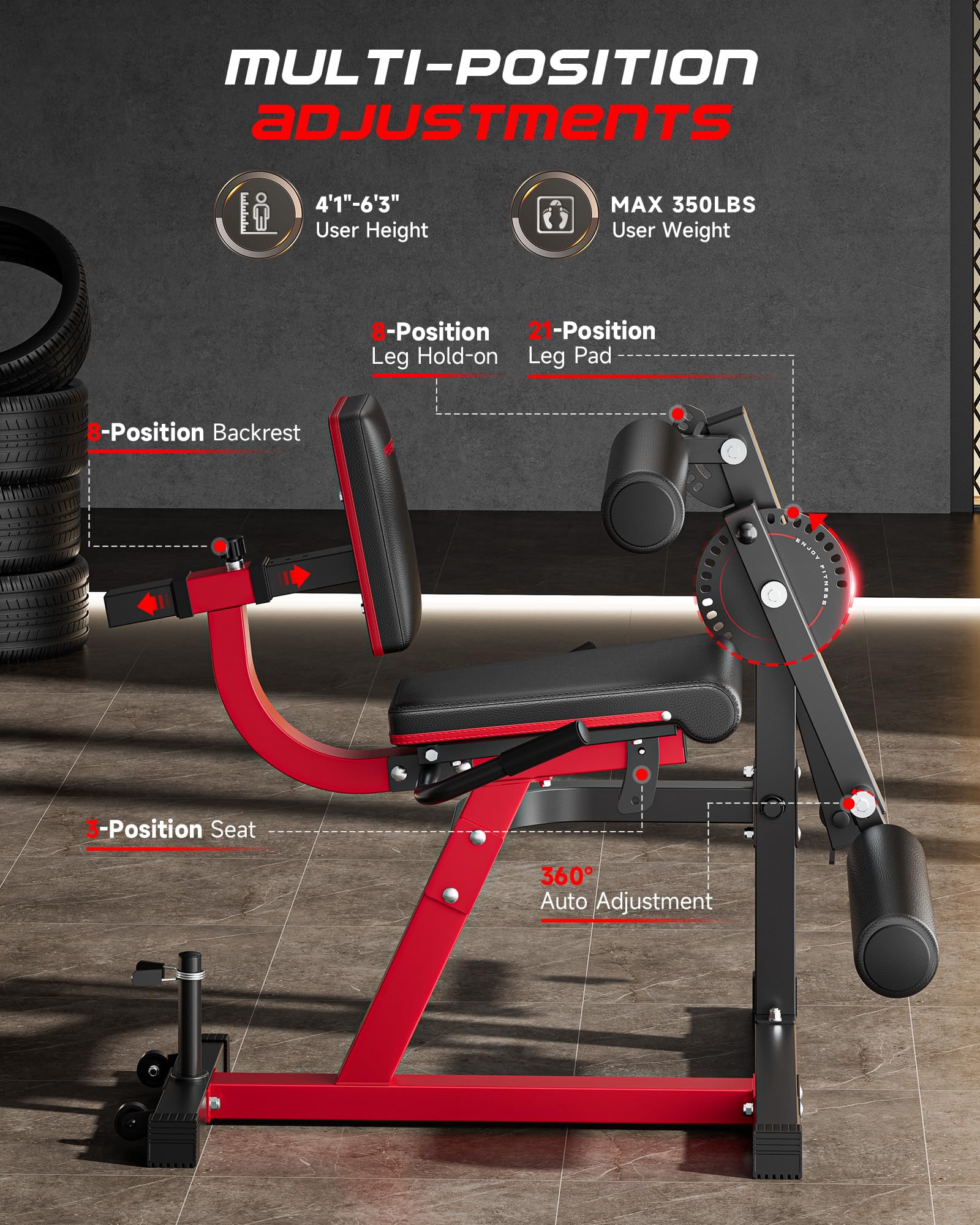 FEIERDUN Máquina de extensión y rizo de piernas ajustable 3 en 1, máquina de extensión de piernas de 600 libras de capacidad para entrenamientos de la parte inferior del cuerpo, máquina de rizar