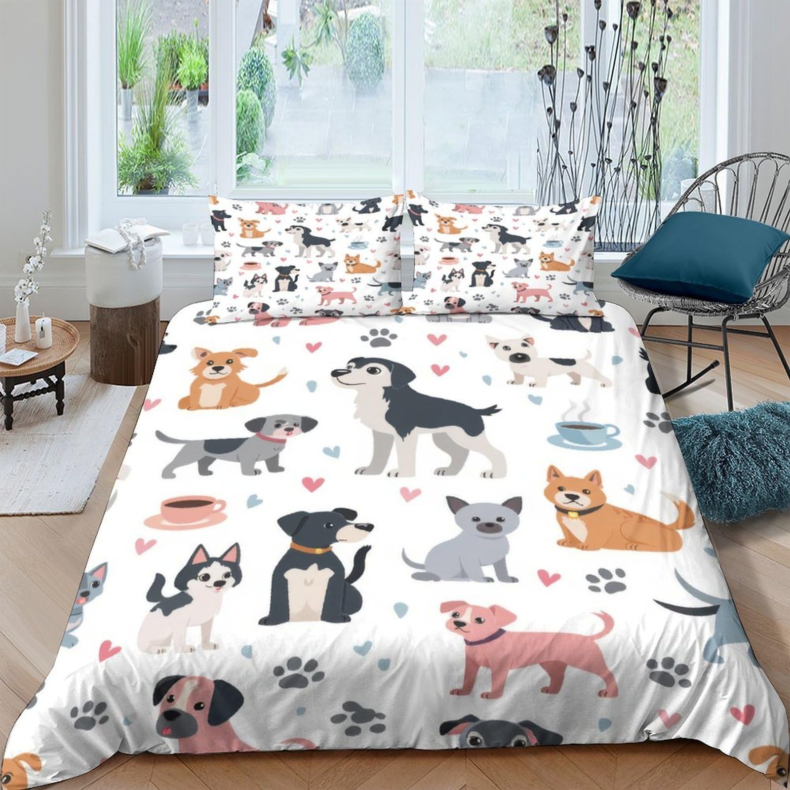 Ctjqhvkz Style-10 3D Printed Cute Cartoon Dog Fitted Sheet Microfiber Soft Breathable Paw Print Bed Cover For Bedroom Guest Room Single（135X200cm）