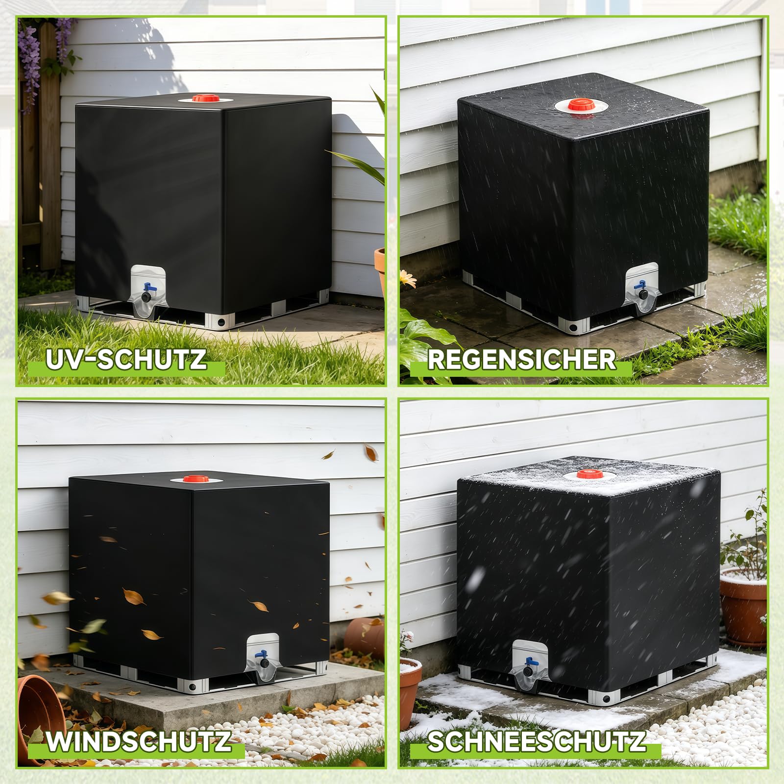 IBC Tank Abdeckung, Wassertank 1000L Abdeckung, wasserdicht, UV-beständig, Starkes Oxford-Gewebe, zum Schutz des IBC Container 1000L, Regenwassertank (120 x 100 x 116 cm), Schwarz
