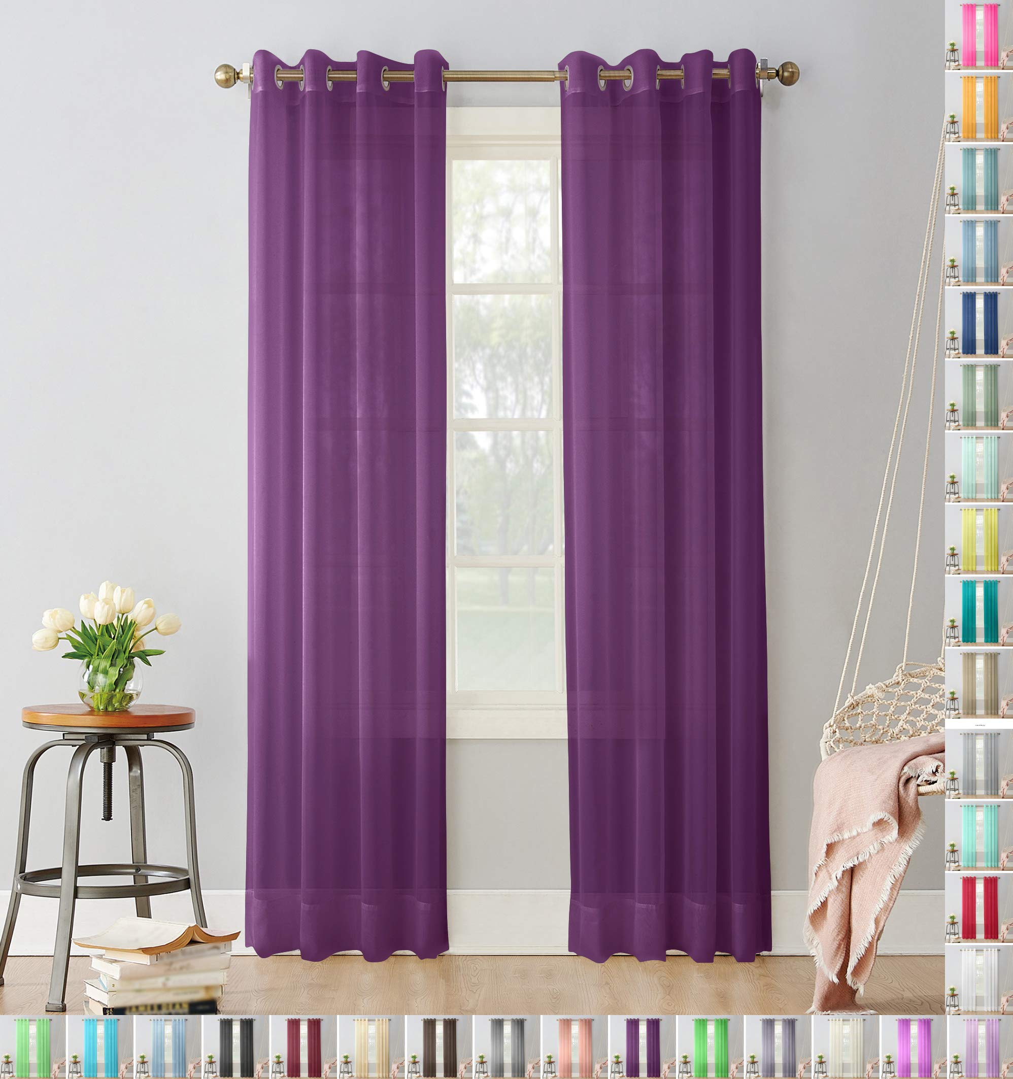 Megachest pair of sheer voile RING top (eggplant, 56" wideX90 drop(W142cmXH228.5cm))