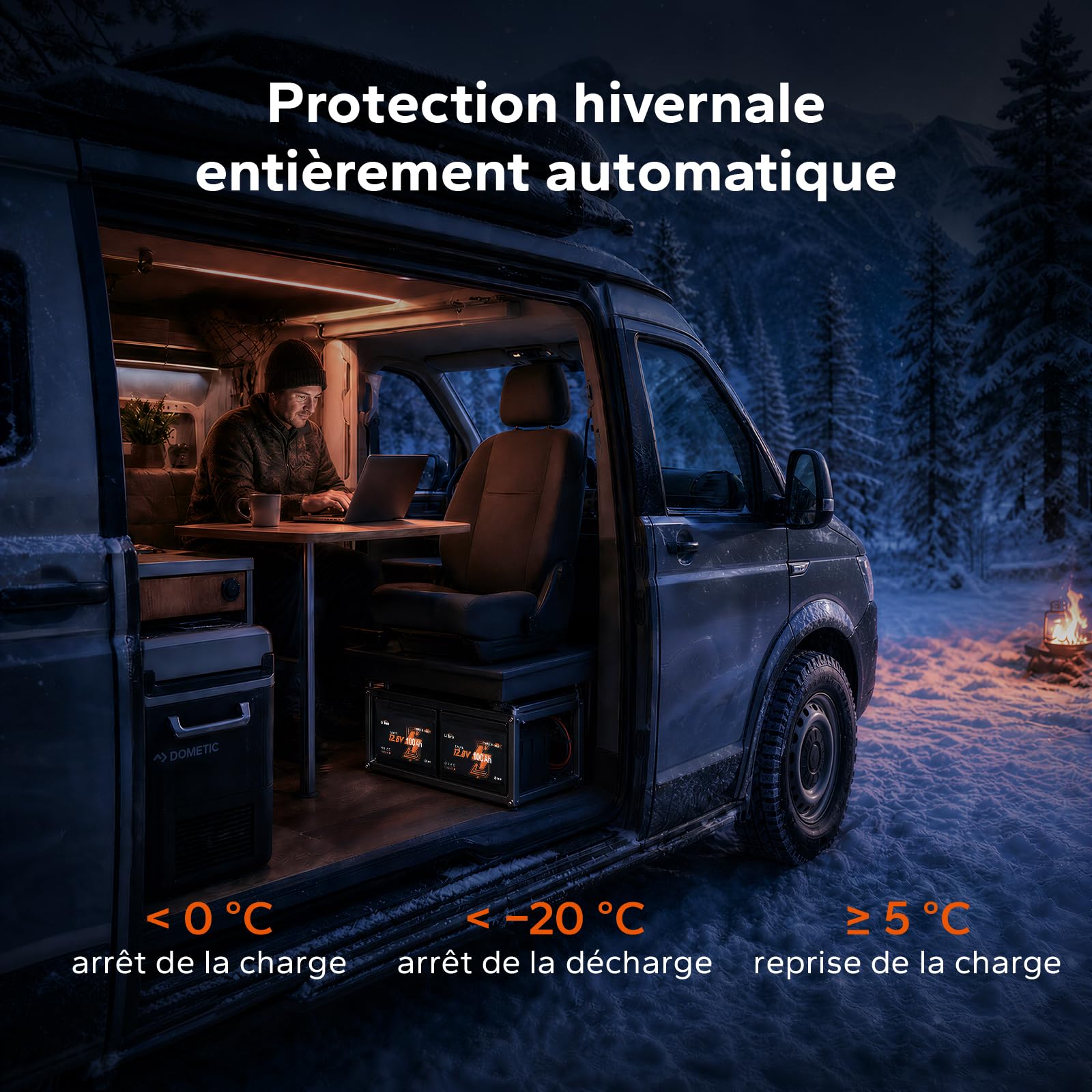 LiTime Batterie Lithium 12V 100Ah H168 LiFePO4 pour Camping-Cars et Fourgon | Bluetooth, 100A BMS, Max. 15000 Cycles, Énergie 1280Wh, IP65, Protection Anti-froid, pour Camper Van, Caravane, Bateaux
