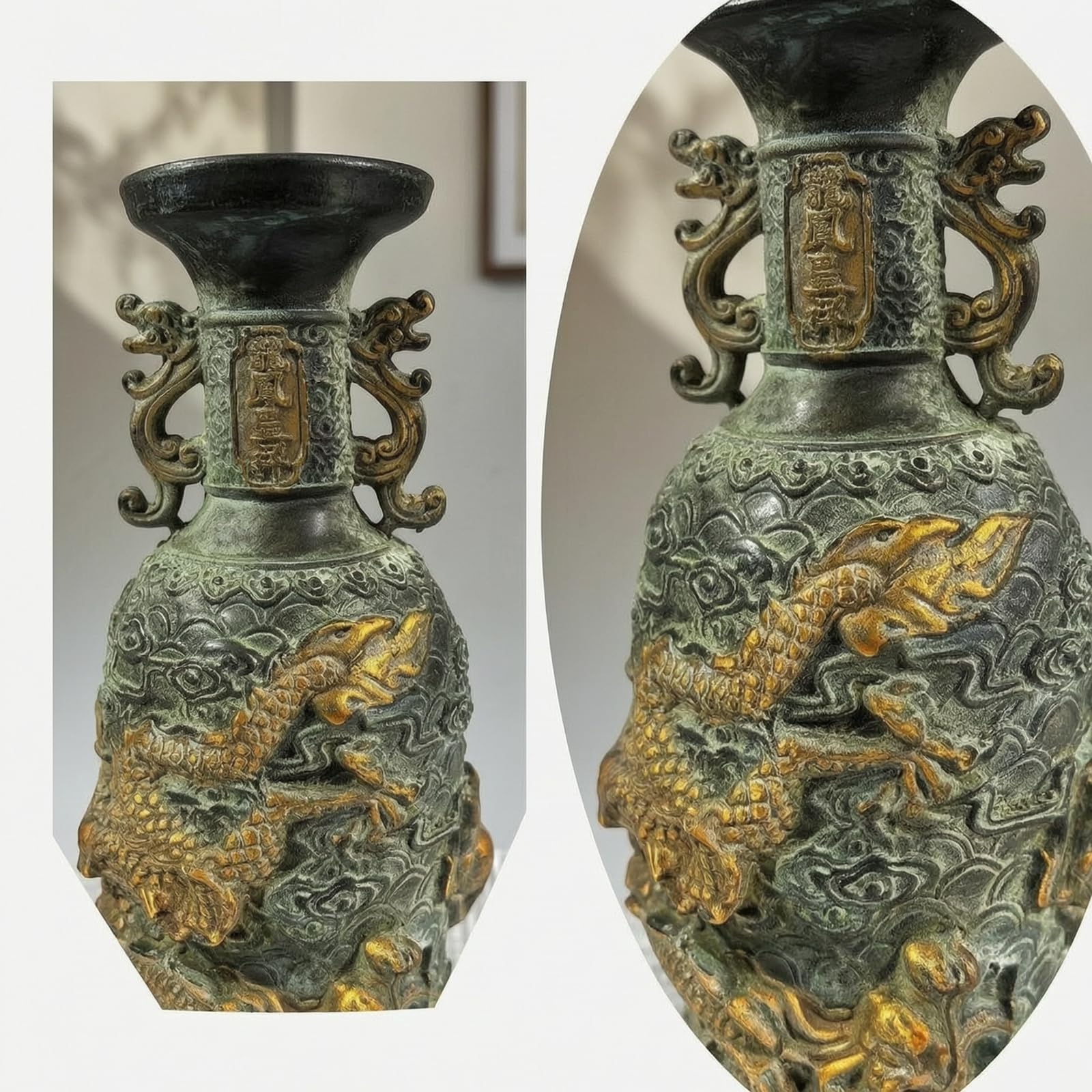 Colcolo Vaso Decorativo Vaso da Fiori Manici Centrotavola Scultura in Rame Stabile Peso 548 Texture Incisa Adatto per Consolle Mensole Studio