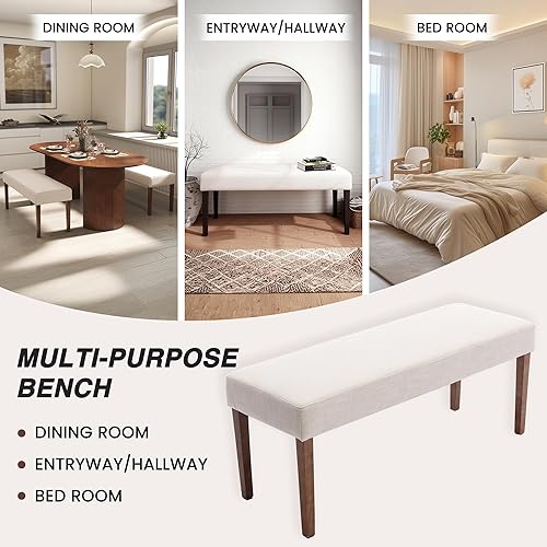 Miniatura 7 de LIVINOVA - Juego de 2 asientos de comedor tapizados de granja, banco de entrada de tela de lino de 45 pulgadas con patas de madera natural, banco