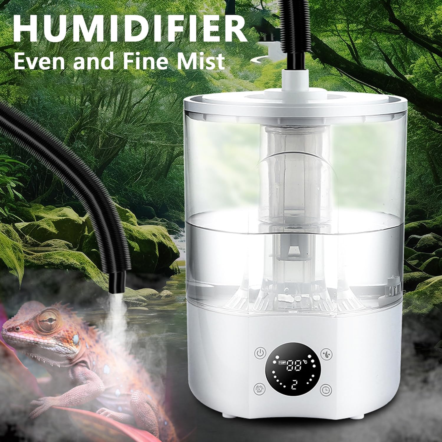 Reptilie Umidificatore per Terrario 4 L, Umidificatore per Rettili, Macchina per Nebbia, Tubo estensibile, Ultra Silenzioso, per Rettili, Anfibi, Piante Umide