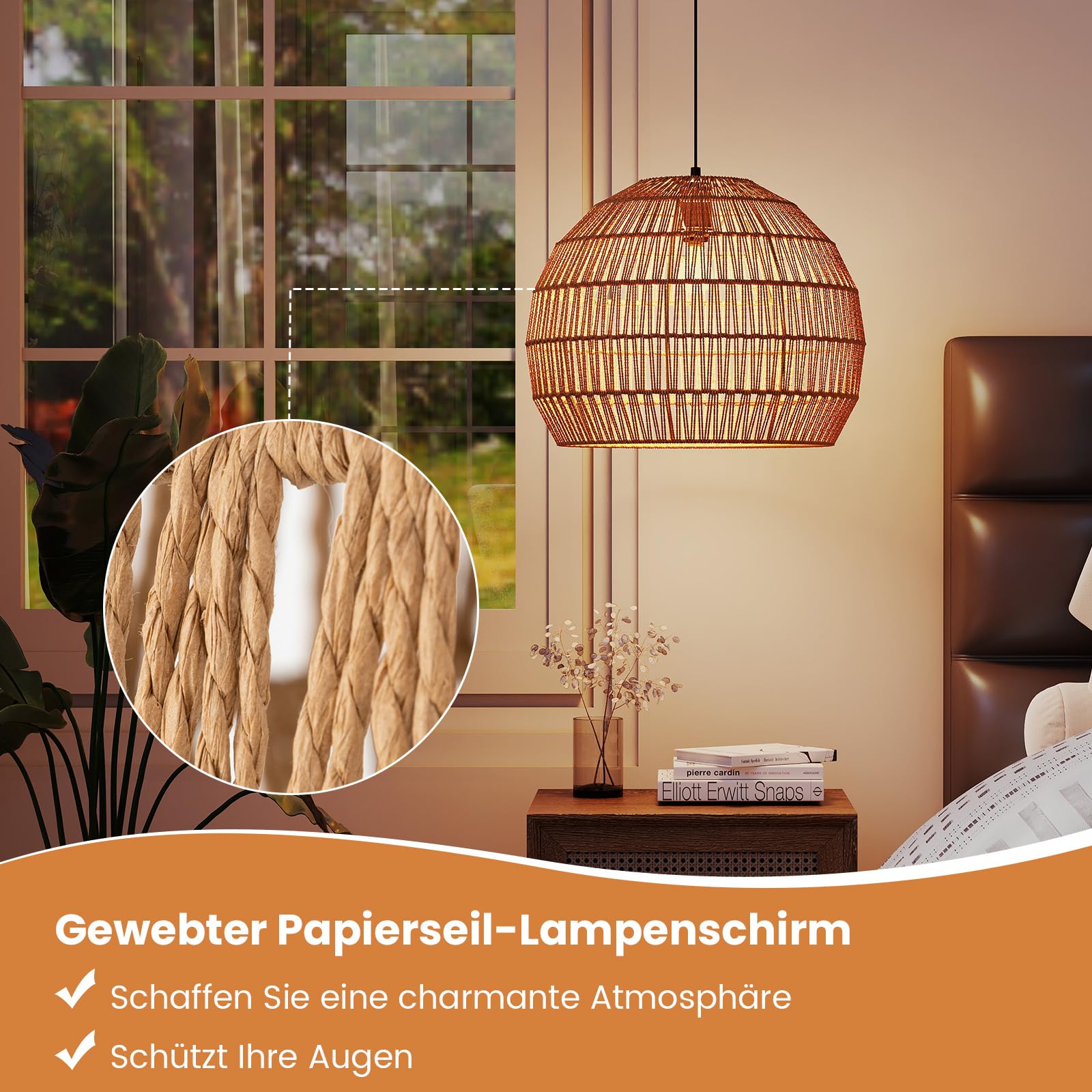 GOPLUS Hängelampe, Boho Pendelleuchte Esstisch, Deckenleuchte mit E27 Fassung, verstellbarer Aufhänghöhe Hängeleuchte, Pendellamp für Küche, Wohnzimmer, Schlafzimmer, Lichtquelle nicht enthal (Kaffee)
