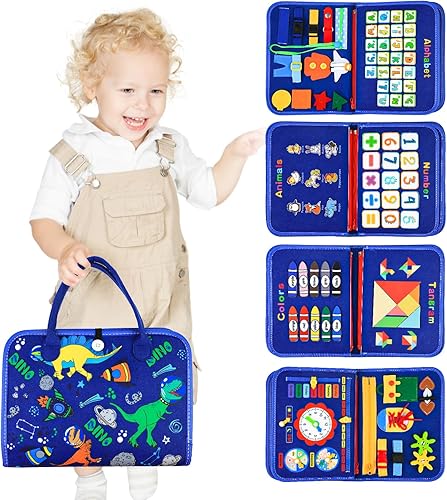 Quanquer Libro ocupado para niños pequeños de 1 a 3 años, tablero de actividades de aprendizaje preescolar, tablero sensorial para actividades de