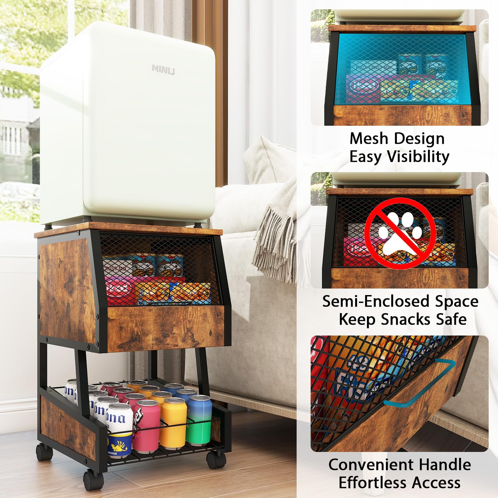 Soporte compacto para refrigerador con almacenamiento de bebidas y ruedas, mesa refrigeradora personal para refrigerador, mini soporte para refrigerador, carrito pequeño para dormitorio, hogar, 4