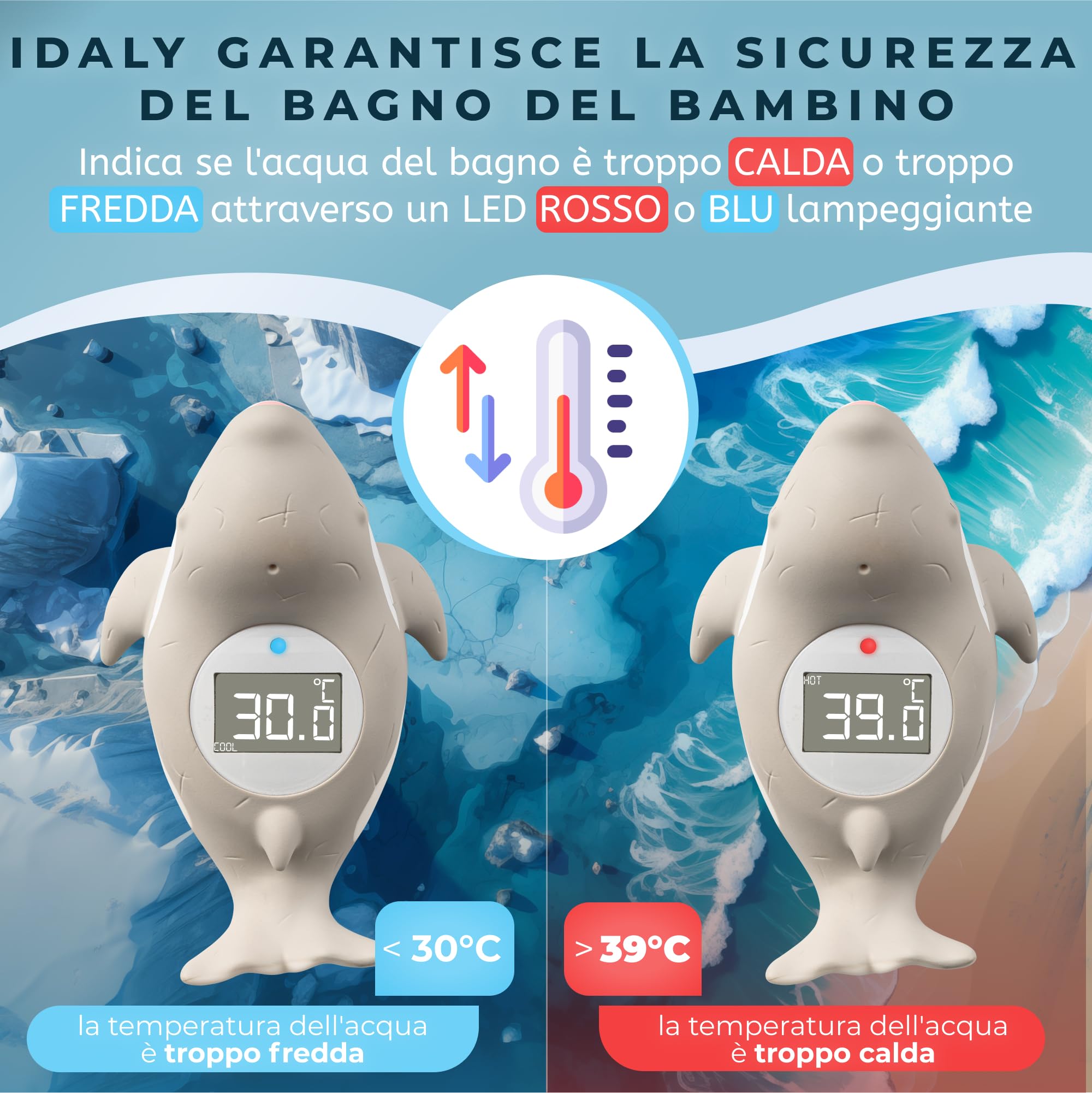 Termometro Bagnetto Neonati ℃/℉ Termometro Bagno Per Acqua Neonato, Galleggiante, Allarme LED, Display, LCD, Lettura Digitale Temperatura dell'Acqua & della Stanza, Regalo Bambini E Bambine (GRIGIO)