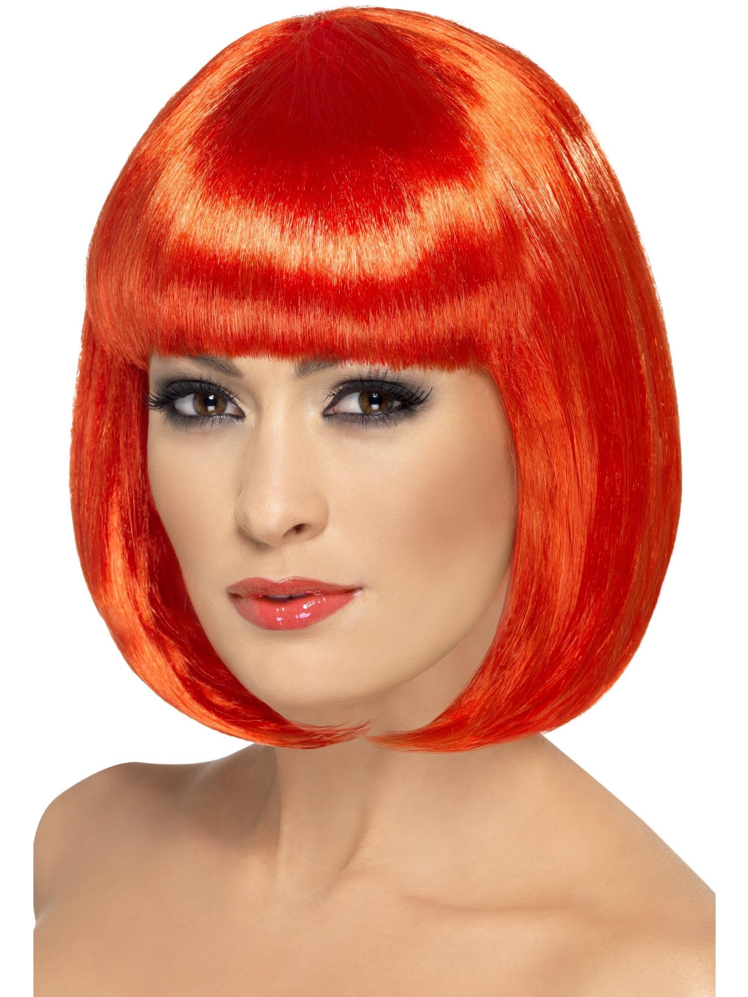 Smiffys Partyrama Wig, 12 inch, Red Short Bob with Fringe, Ladies Glamour Wigs Fancy Dress, Adult Dress Up Wigs