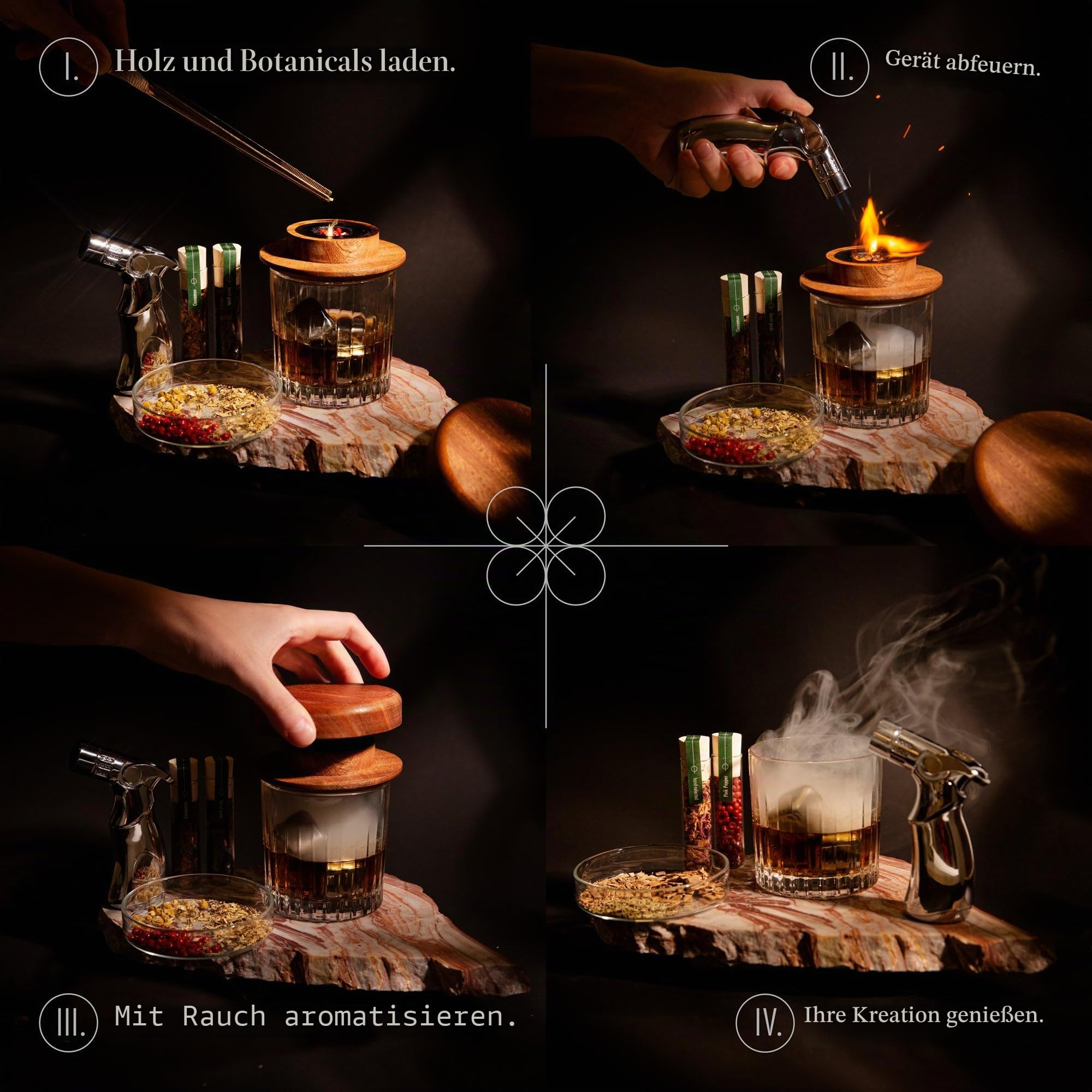 DIY Whiskey & Cocktail Smoker Kit - Premium Wood & Botanical Smoking Kit - Includes 6 Wood Chips, 6 Botanicals, 2 Glasses, Whiskey Stones, Torch & Chimney - Unique Gift for Men, Birthdays & Christmas