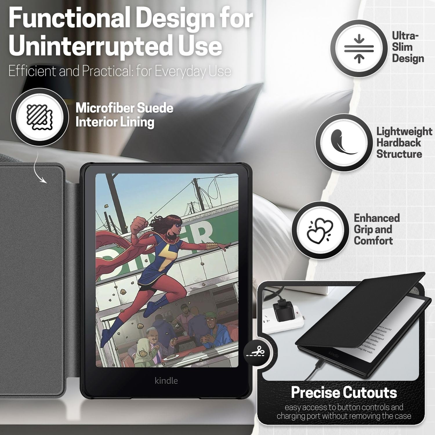 Kindle Paperwhite 12. Funda TNP para Generación 2024 / Kindle Colorsoft Signature Edition - Funda Protectora Protectora de Cuero PU de 7 Pulgadas para Kindle Paperwhite Kids Auto Sleep/Wake - Negro — view 4