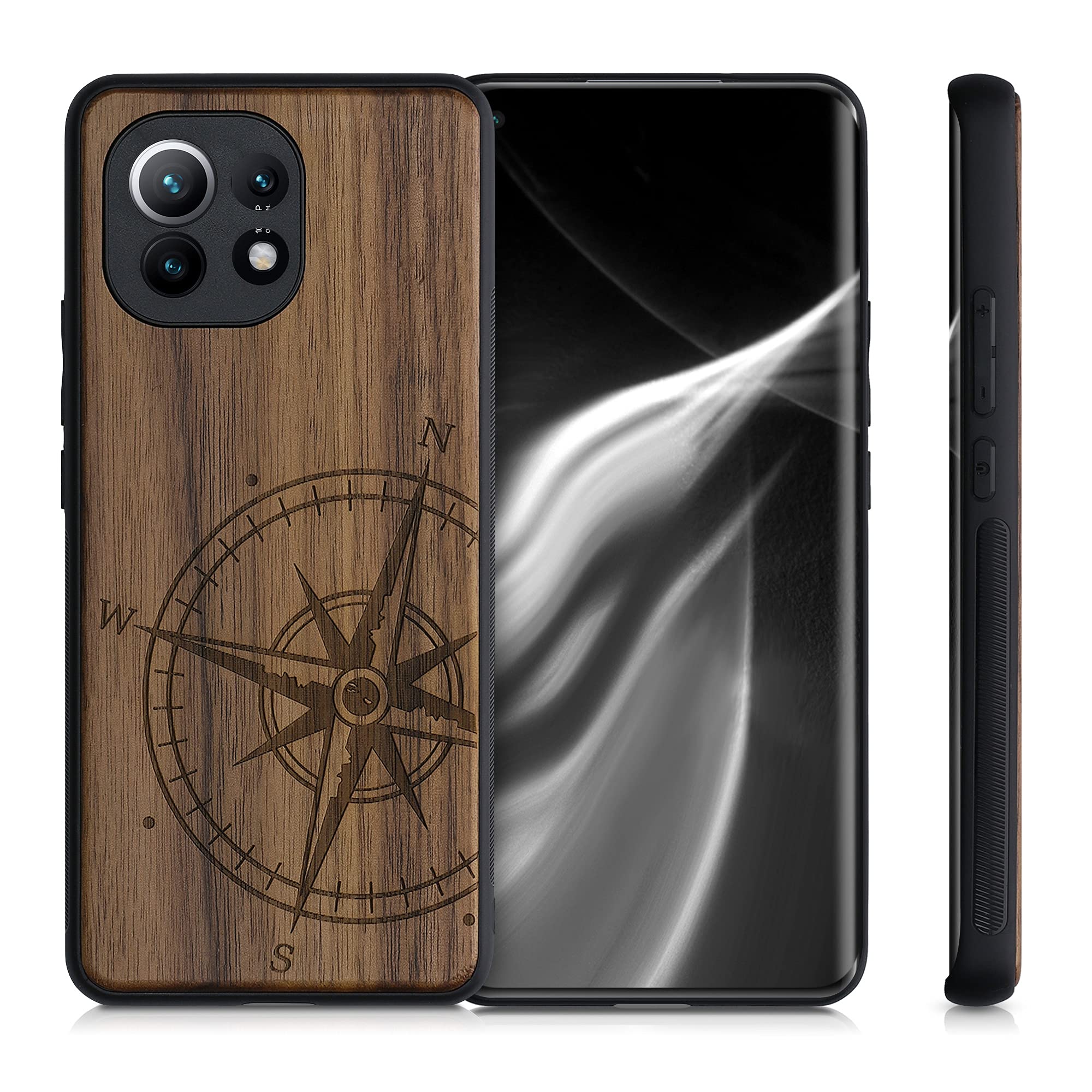 Custodia Kwmobile Per Xiaomi 11 Lite 5G NE - Back Case In Legno Con Bumper Tpu Design Bussola Vintage 778089