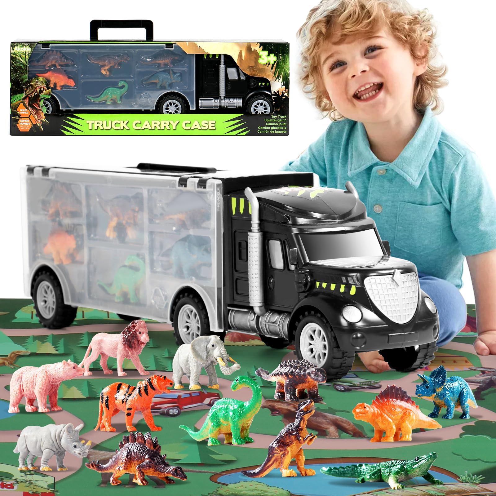 yoptote Dinosaur Toys for Kids 3-5 Kids Toys for 3 4 5 Year Old Children Dinosaur Toys for Boys Age 3 Year Old Boy Girl Car Trucks with Mat Easter Birthday Gifts Toys for 3 4 5 6 Year Old