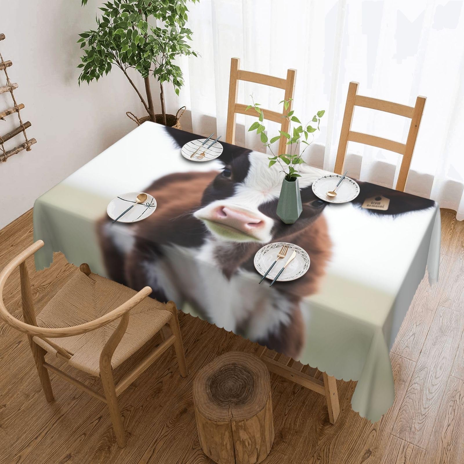 Fodpand Black Cow Tablecloths For Rectangle Tables 72 X 54 Inches - Reusable And Washable Table Clothes Decorative Table Cover For Dining Tables, Buffet Parties, Wrinkle Resistant