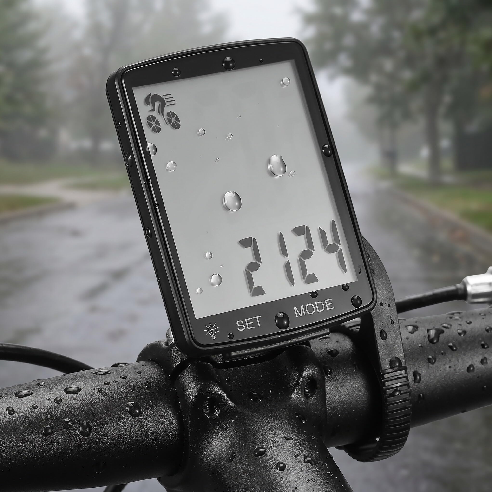 Housoutil Contachilometri per Bicicletta Wireless Compatto e Leggero in ABS e Pmma con Display LCD per Uso Ciclistico Nero