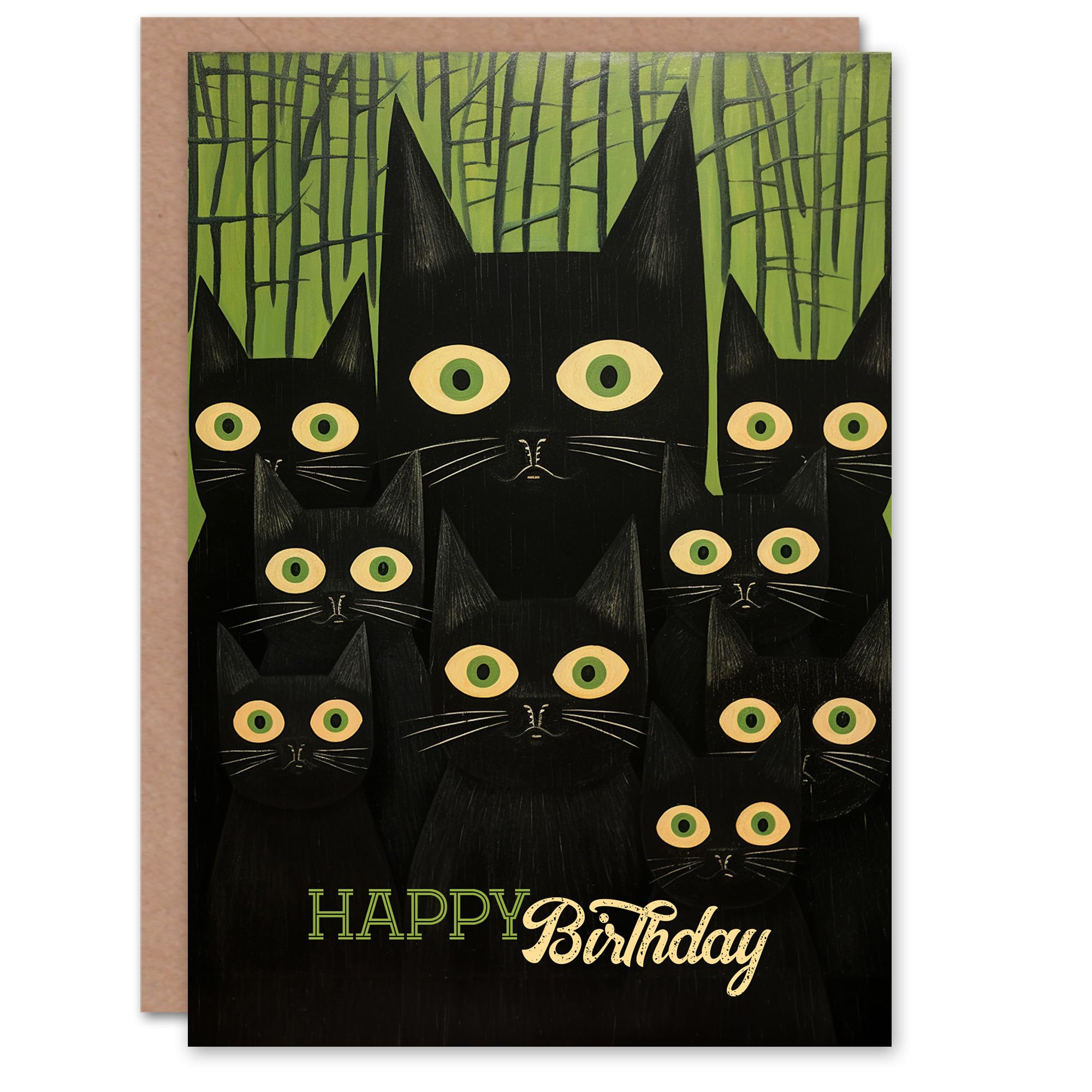 Artery8 Birthday Greeting Card Creepy Fun Black Cats For Him Her