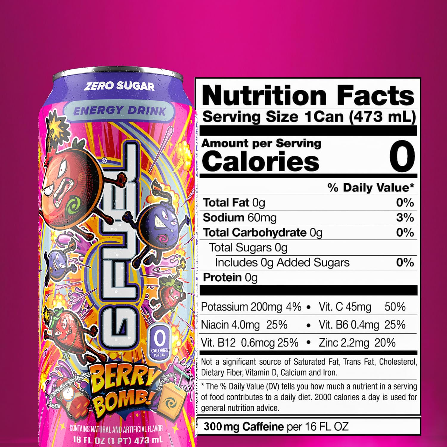 G Fuel Energy Drink, Berry Bomb, Sugar Free Carbonated Beverage with 300mg Caffeine, Daily Energy Boost with Focus Amino, Vitamin + Antioxidants, 16 oz Cans (Berry Bomb, 12-Pack) - Image 2