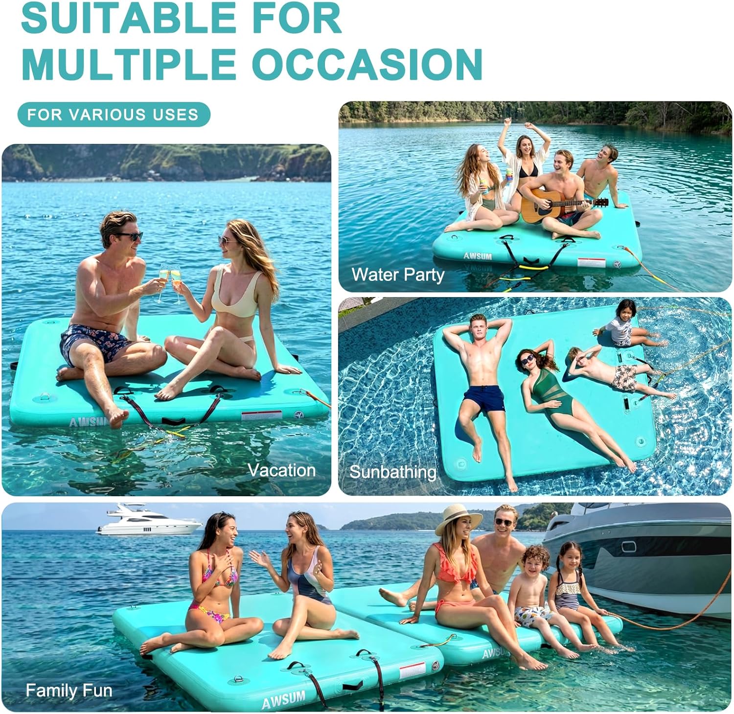 AWSUM Inflatable Floating Dock Air Dock Platform Floating Island Raft with None-Slip Surface for Pool Beach Ocean