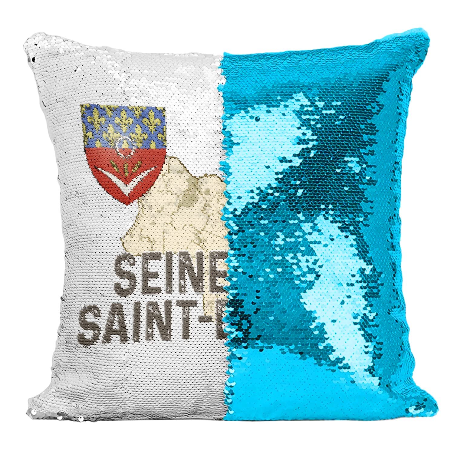 Coussin Sequin Turquoise a Paillettes Reversibles Departement 93 Unique