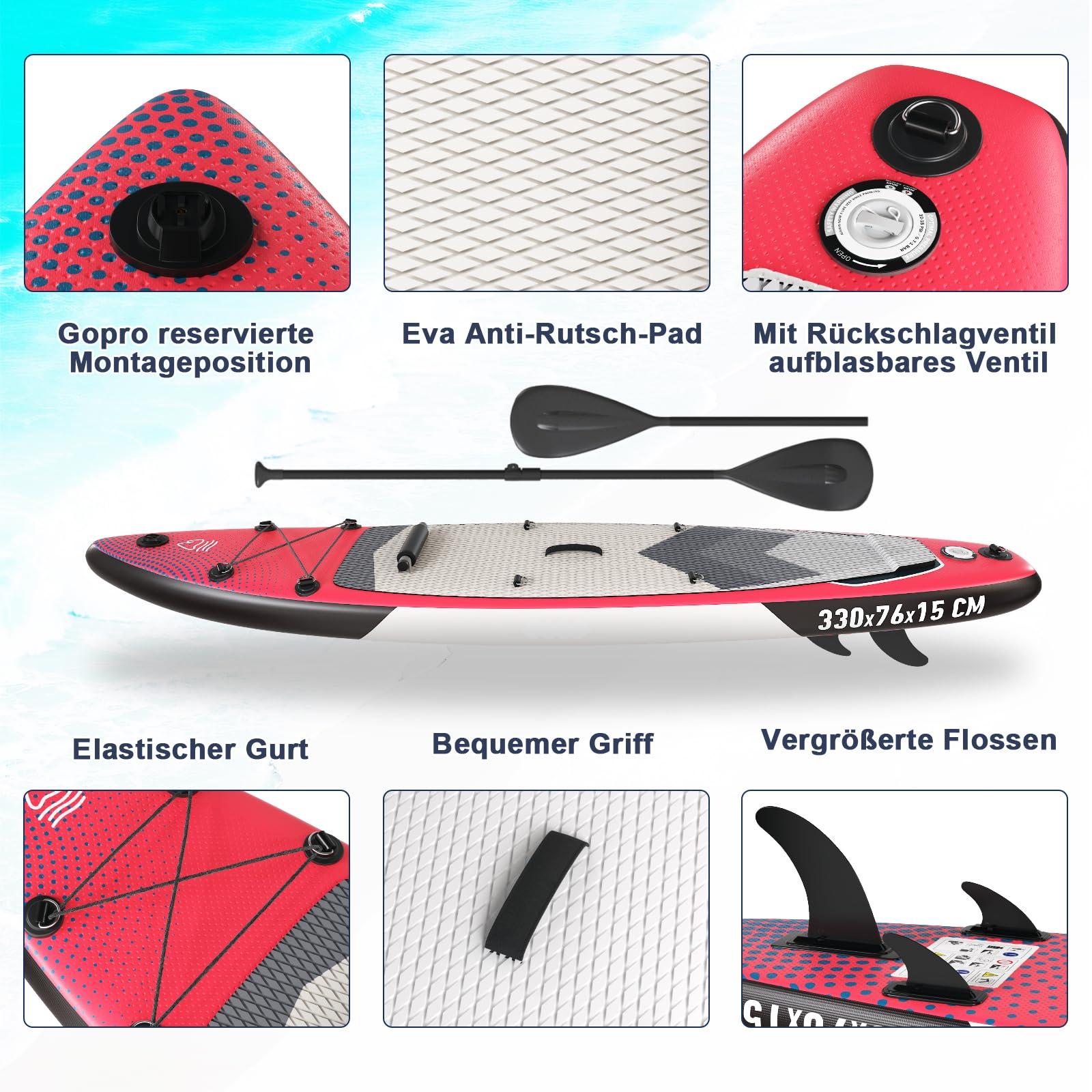 JUMMICO Tavola Sup Gonfiabile, Stand Up Paddling Board, 330 x 76 x 15 cm, Pagaia 2-in-1 con Sella Kayak e Accessori, Portata 160 kg, Ideale per Surf, Pesca e Yoga
