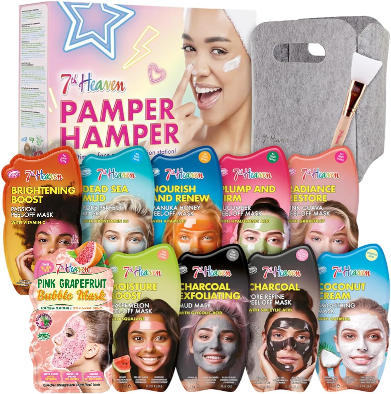 7th Heaven Pamper Hamper (Contains 10 Face Masks and a Spatula) Pamper Gifts for Women – Genuine 7th Heaven Facemasks Skincare Gift Set