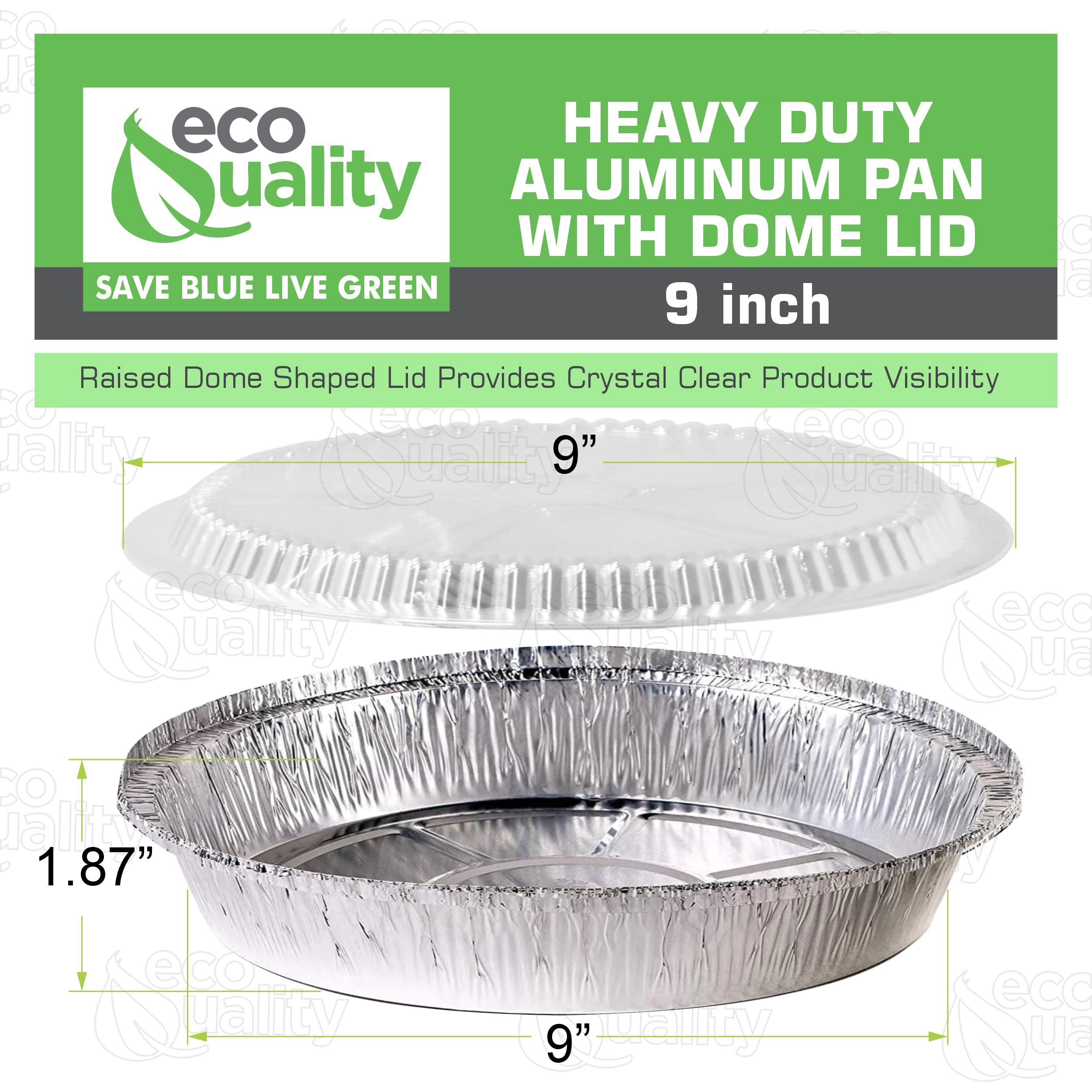 EcoQuality 9 Inch Disposable Round Aluminum Foil Take Out Pans with Plastic Lids Set Disposable Tin Containers Perfect for Baking Cooking Catering Parties Restaurants - 200 Pack