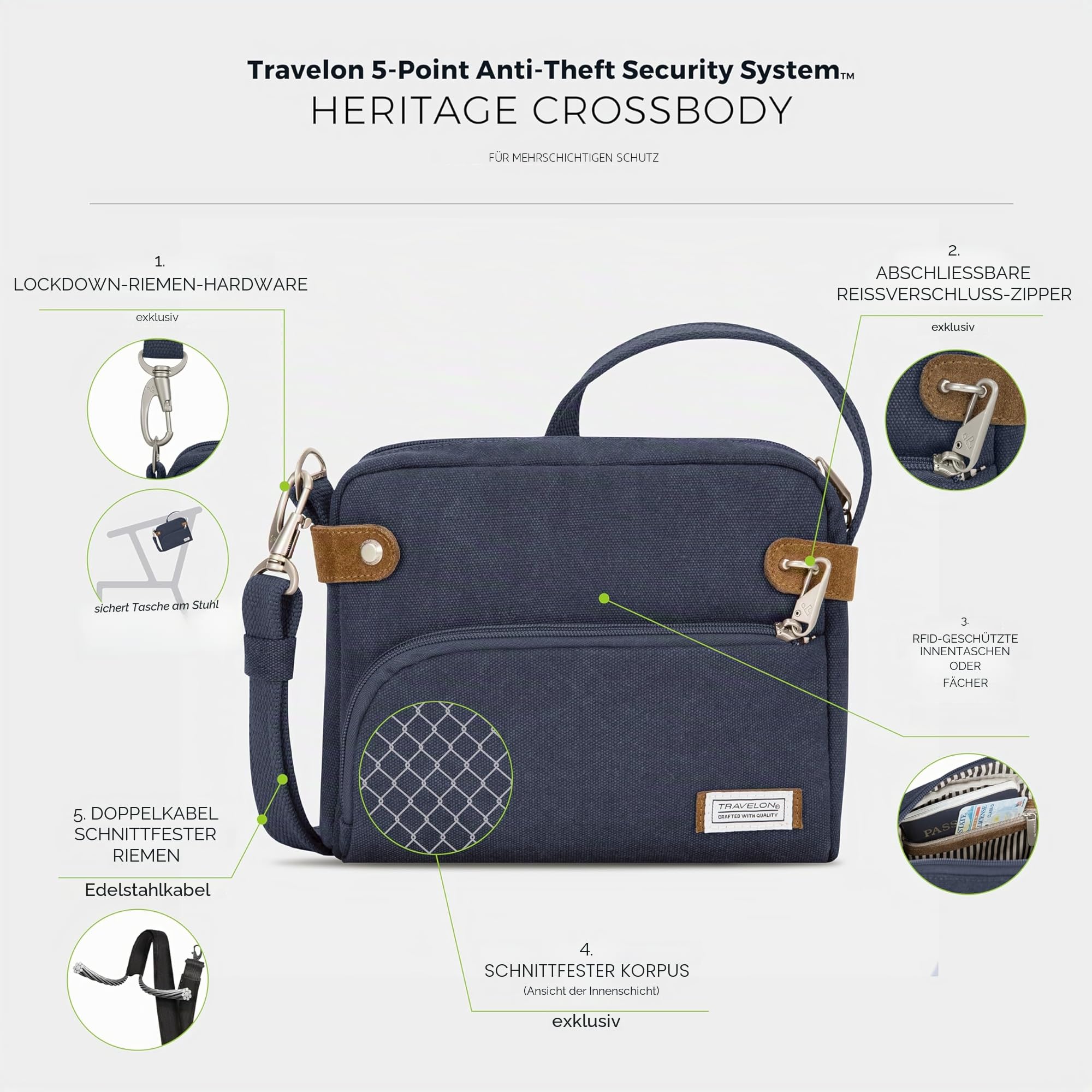 Travelon Anti-Diebstahl Heritage Crossbody-Tasche