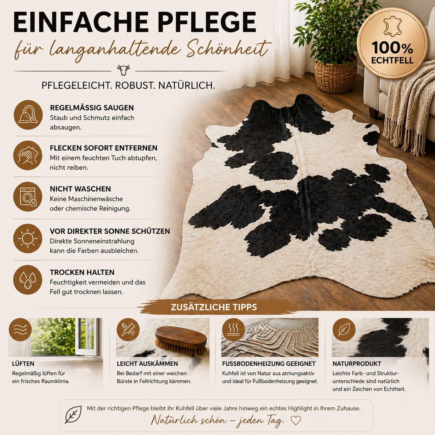 Tapis en Peau de Vache de qualité supérieure - Noir et Blanc - Produit Naturel Unique en provenance d'Amérique du Sud - Peau de Vache véritable