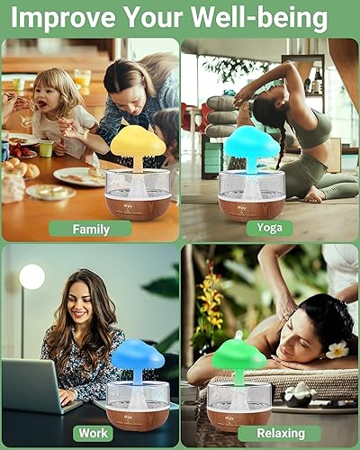 Miniatura 3 de Weljoy Zen Raining Cloud Night Light Aromaterapia Difusor de aceite esencial micro humidificador fuente de escritorio mesita de noche dormir