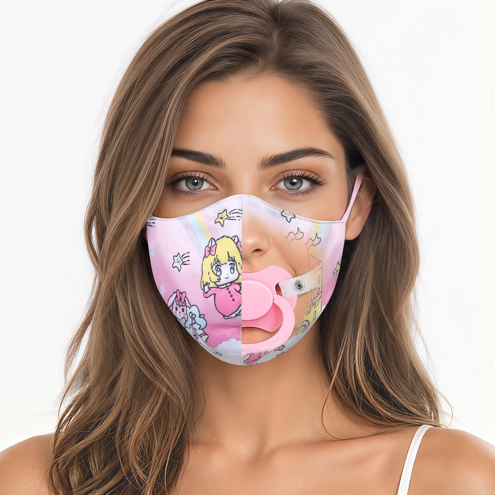 LittleForBig Diskretes Feenklein im Traumland Gen II Verstellbare Stoffmaske mit Abnehmbarem Schnuller-Knebel - „Secret Soother“ Gesichtsmaske mit Verstellbarem Gurt