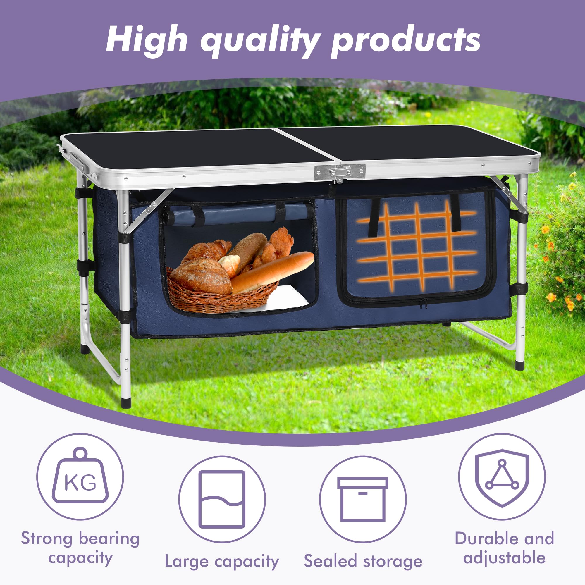 Camp Field Camping-Tisch, zusammenklappbar, Aluminium, mit verstellbaren Beinen, für Outdoor-Reisen, Strand, Hinterhöfe, Grillen, Partys und Picknicks