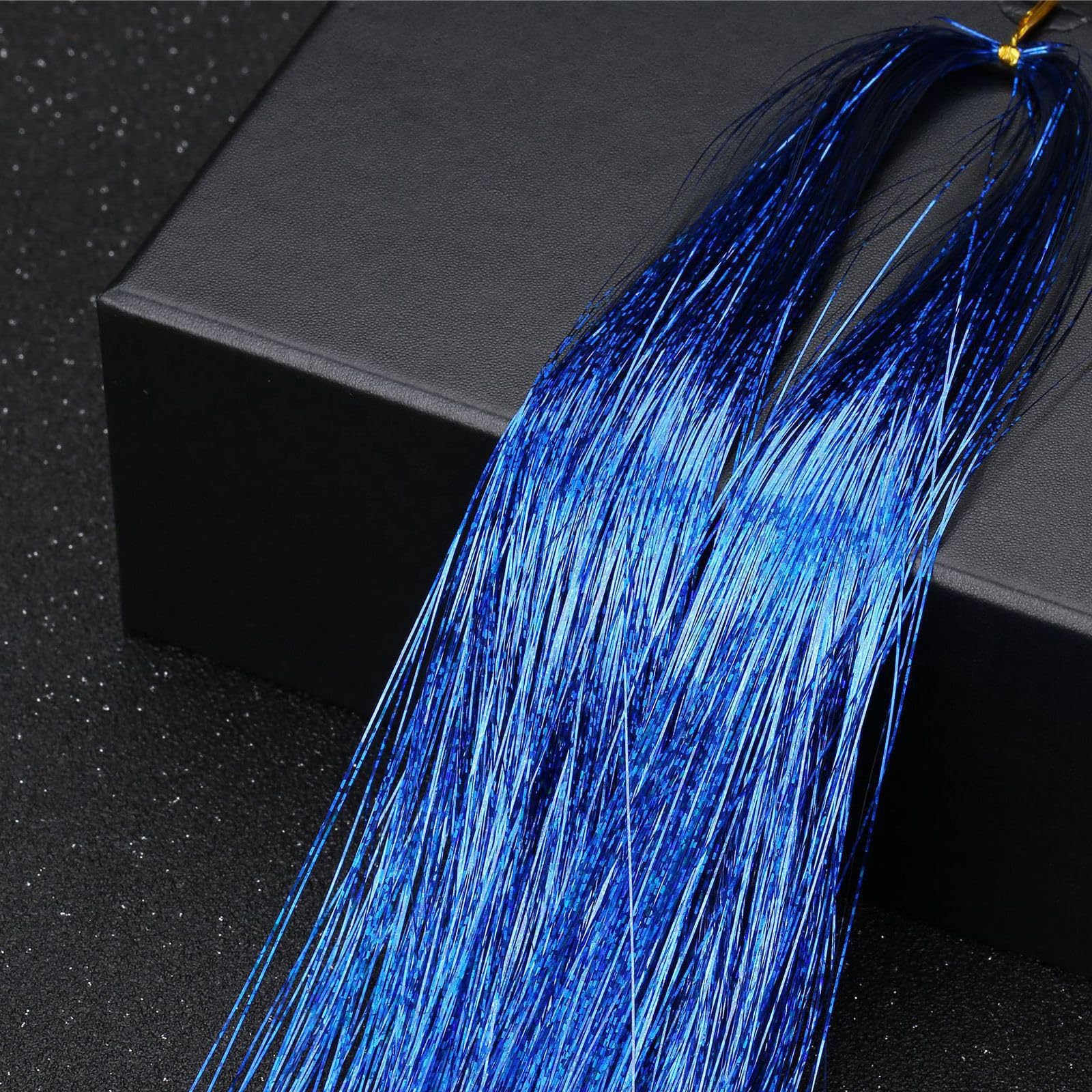 Leliafleury 1000 Strands Royal Blue Hair Tinsel 120cm Straight Glitter Hair Strands for Party Cosplay