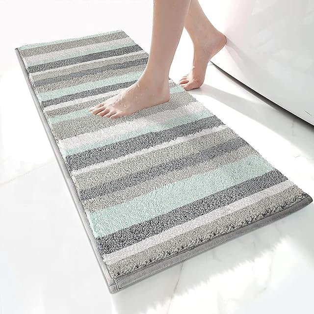 Kbladud Bathroom Rugs Non Slip, Bath Mats Absorbent, Bath Rug Super Soft, Bathroom Mat Comfy Microfiber Floor Mat for Bathroom, Bedroom, Kitchen, Entrance, Machine Washable, 40 x 120 cm (Green)