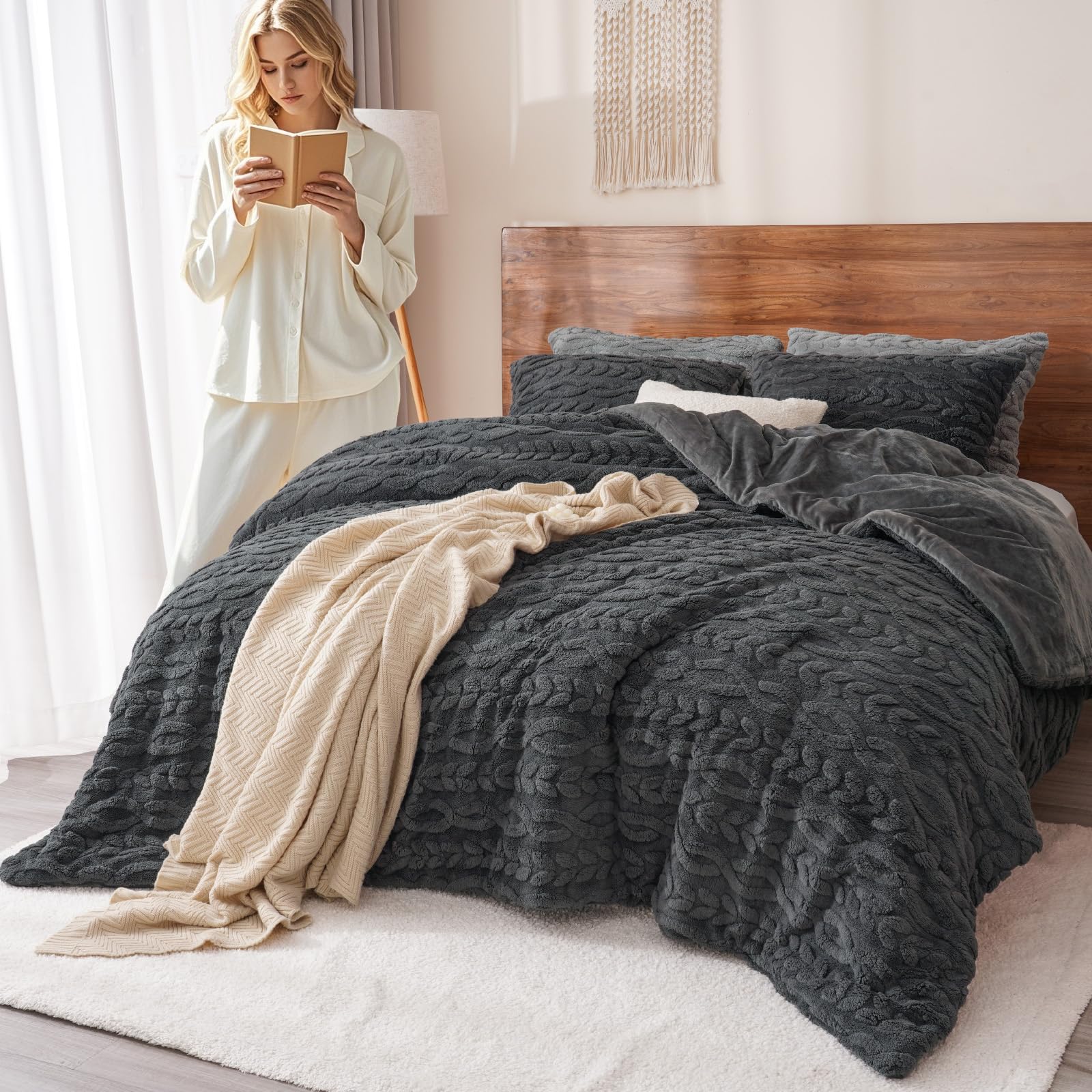 PHF Sherpa Fleece King Comforter Set - Warm & Cozy -2