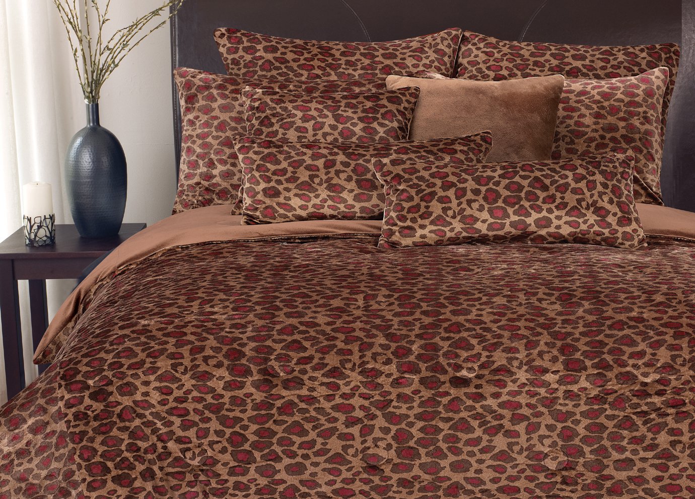 Thro Ltd. Fall Cheetah Collection Microluxe Full/Queen Comforter Set, Red/Brown