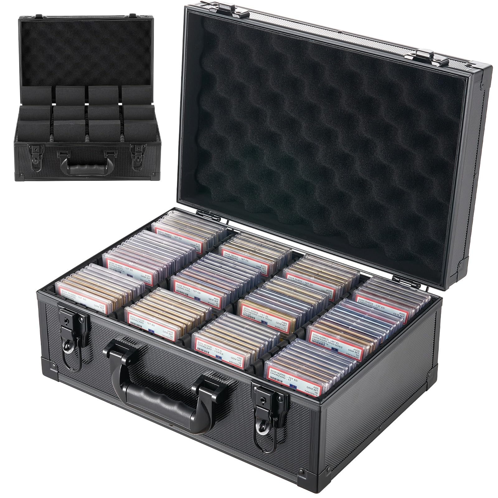 VEVOR Boîte de Rangement Carte Gradée 120 PSA 4 Rangées Mallette à Serrure | Pour Cartes de Sport et Collection, Capacité 95 SGC 85 BGS 435 Toploaders 999+ Cartes en Vrac, avec 2 Clés, 12 Séparateurs