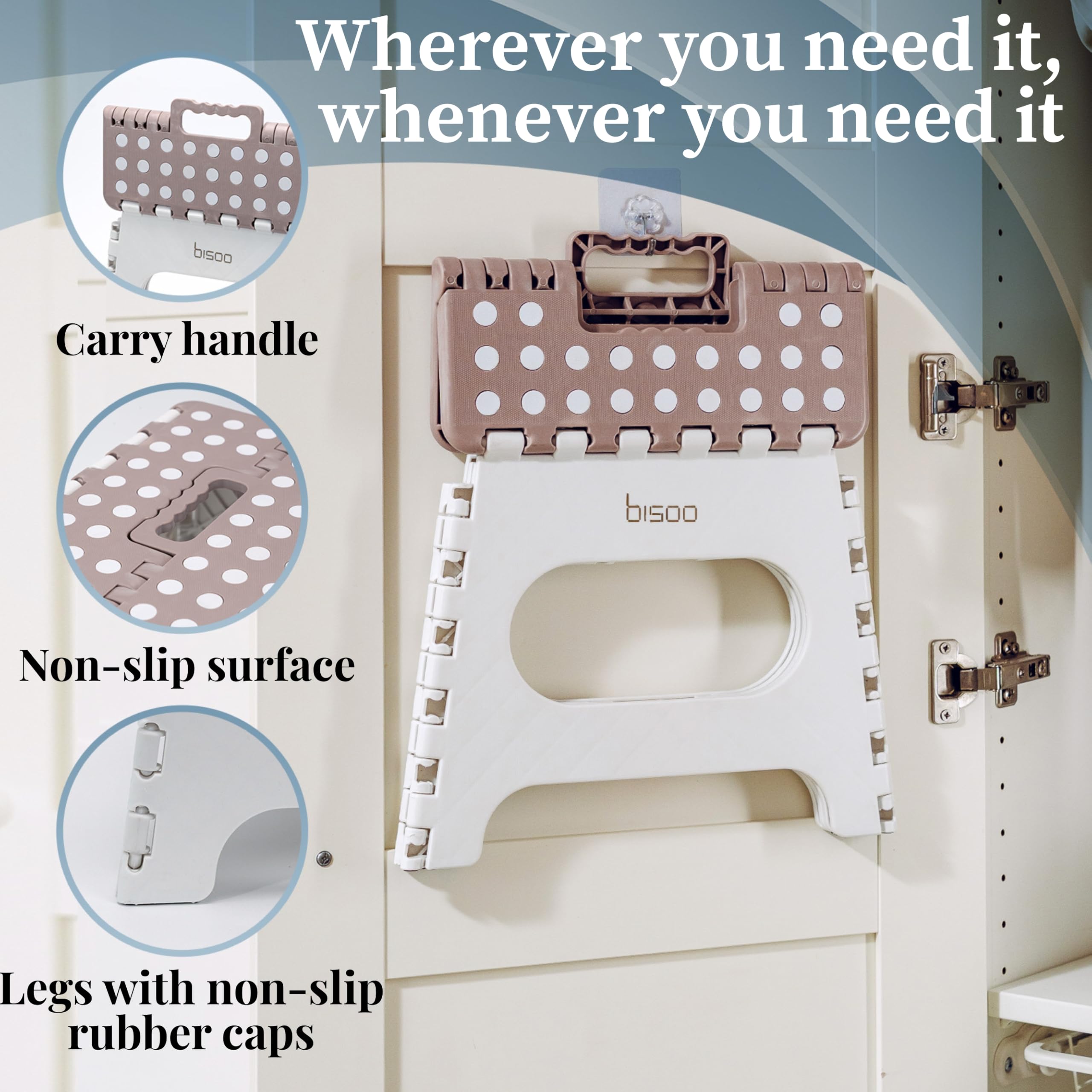 BISOO Sgabello Pieghevole Bambini Bagno Cucina Portatile Plastica 150kg Altezza 27 cm Moka