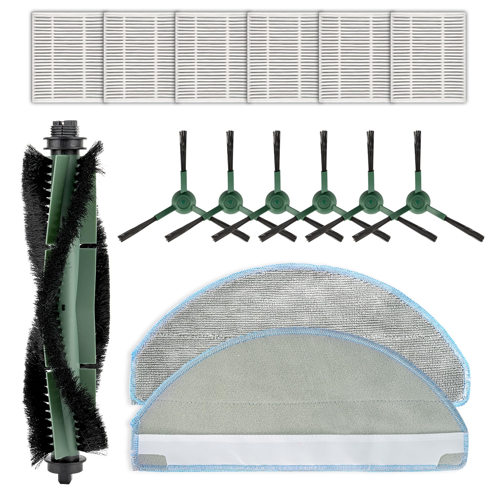 (15 Pack) Roomba 104 Replacement Parts Compatible with iRobot Roomba 104, 105 Combo, Y0140, Q0120, Y0110, Q011, Q0520 Robot Vacuum, 1 Roller Brushes, 2 Mop Pads, 6 HEPA Filters, 6 Side Brushes