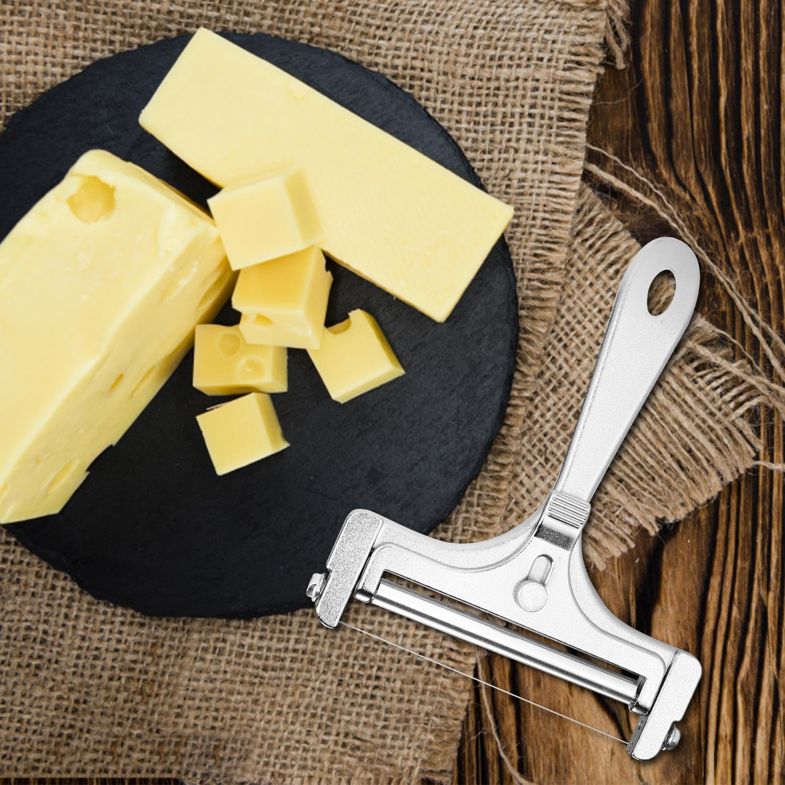 Trancheuse à fromage portative réglable en acier inoxydable – avec 1 fil supplémentaire – pour mozzarella, cheddar et gruyère – Argent | Leroy Merlin