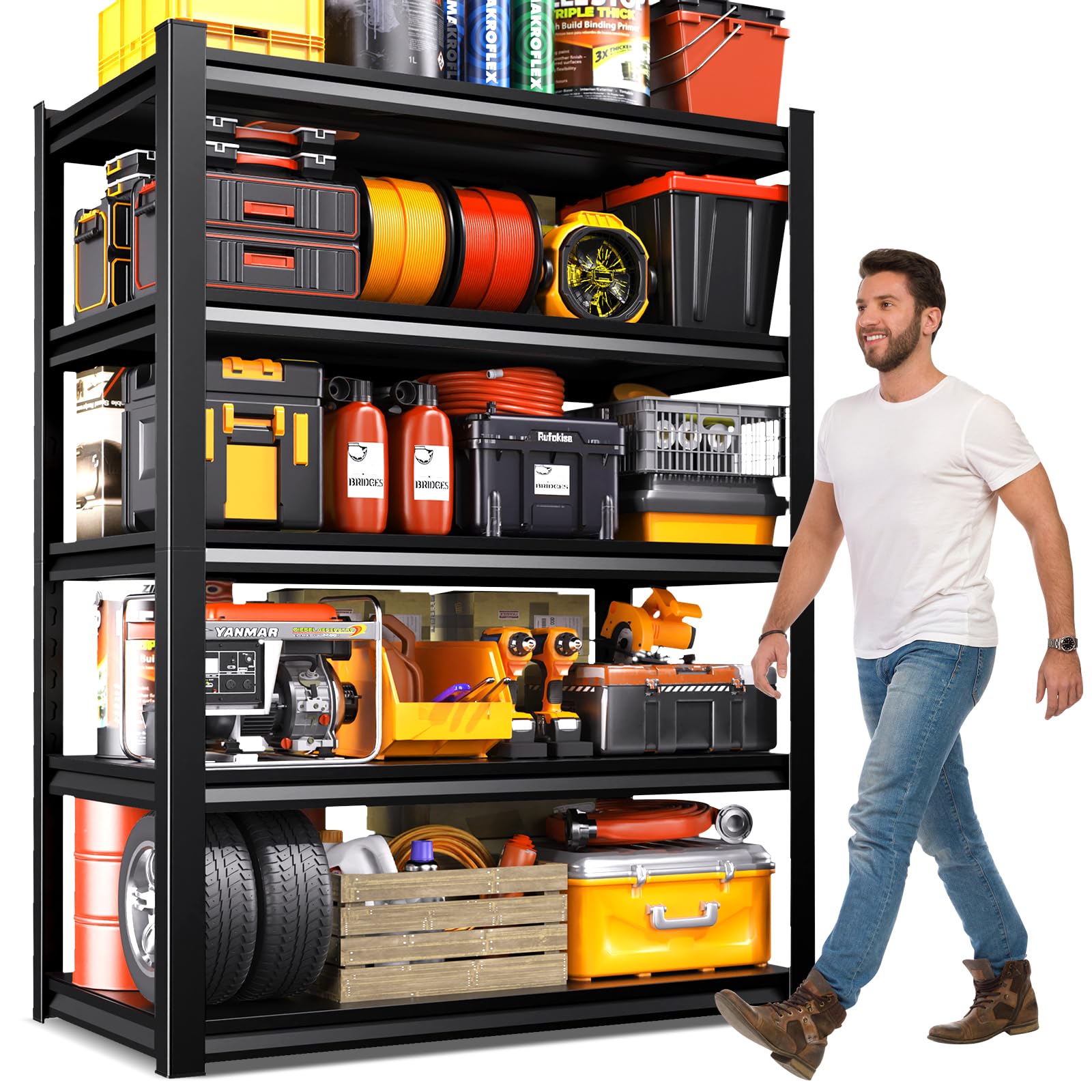 71"H-35"W Metal Garage Shelving-2050LBS 5 Tier Storage Shelves,Adjustable Heavy Duty Shelving Unit and Storage Large Rack,Utility Steel Shelf For Shop Warehouse Industrial Pantry Basement 71"x35"x16"