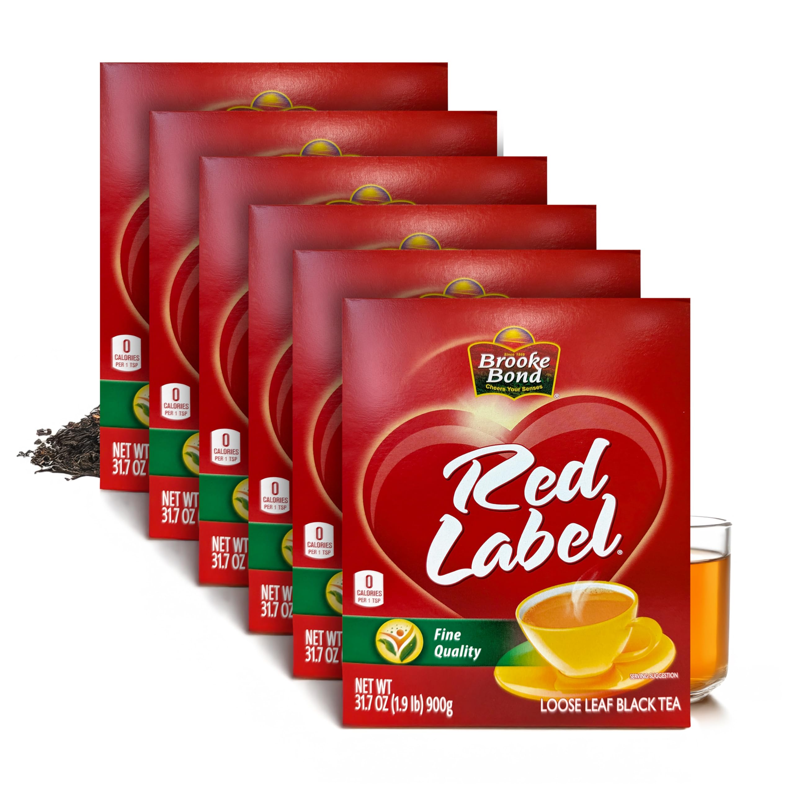Brooke Bond Red Label | Premium Black Tea | Loose Leaf Tea | Rich Aroma | Compatible for Chai & Milk | 900 Grams (Pack of 6)