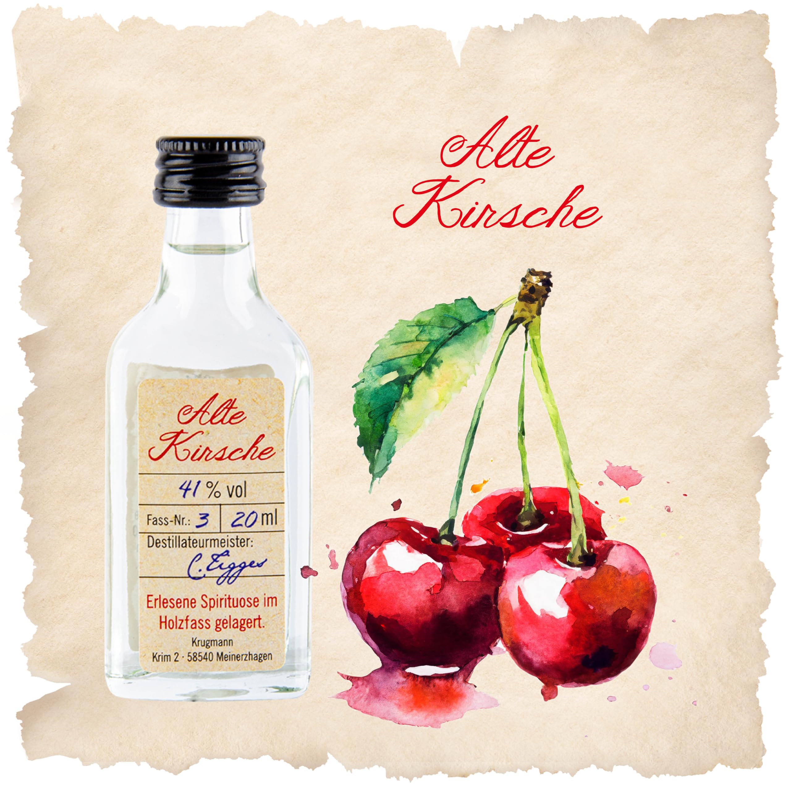 Alte Kirsche Obstbrand - 20 x 20 mL Exquisiter und milder Schnaps, im Holzfass gelagert, 41% - Entdecken Sie den Premium-Genuss der ALTE Linie aus Deutschland!