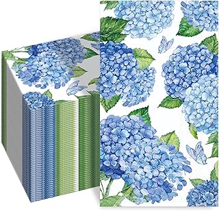 100 PCS Hydrangea Paper Napkins, Blue Hydrangea Floral Paper Napkins 3-Ply Disposable Hand Towels for Home Dinner Party Guest Napkin Wedding Spring Summer Fall Flowers Party Decorations