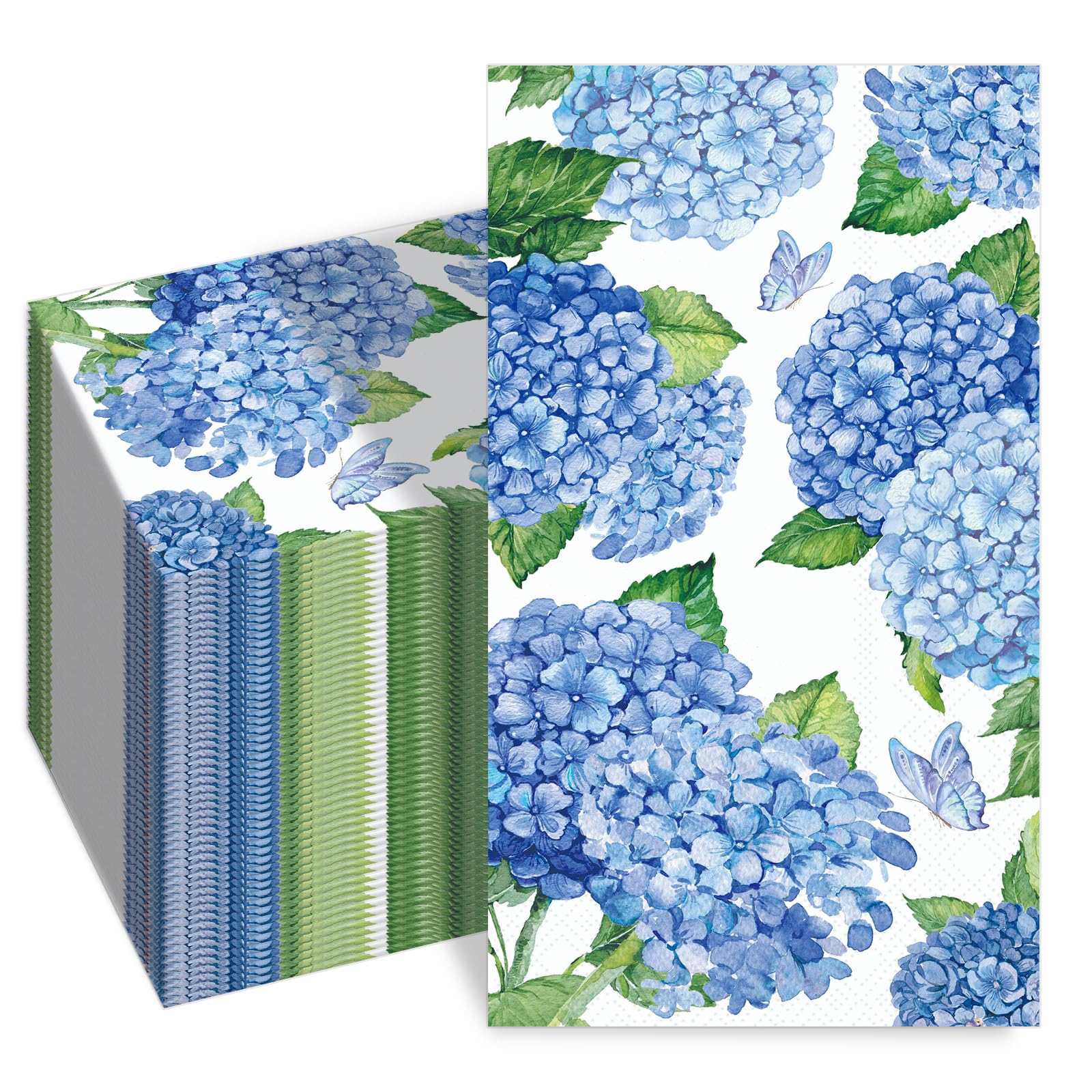Photo 1 of 100 PCS Hydrangea Paper Napkins, Blue Hydrangea Floral Paper Napkins 3-Ply Disposable Hand Towels for Home Dinner Party Guest Napkin Summer Wedding Fall Flowers Party Decorations