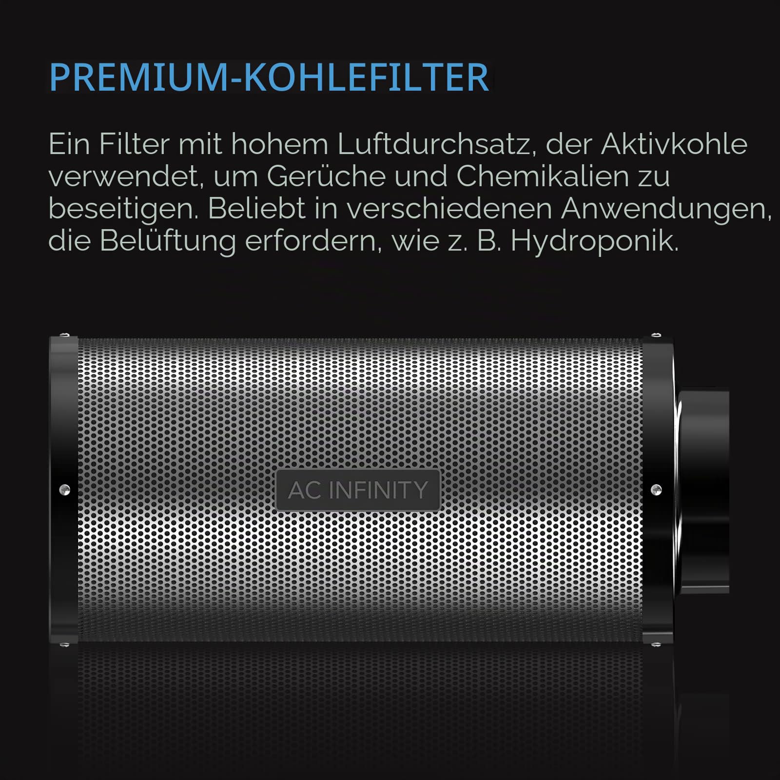 AC Infinity Aktivkohlefilter 300 mm – mit Premium-Aktivkohle aus Australien, passend für Inline-Lüfter zur Geruchskontrolle in Grow Zelten, Grow Räumen und Hydroponik-Systemen