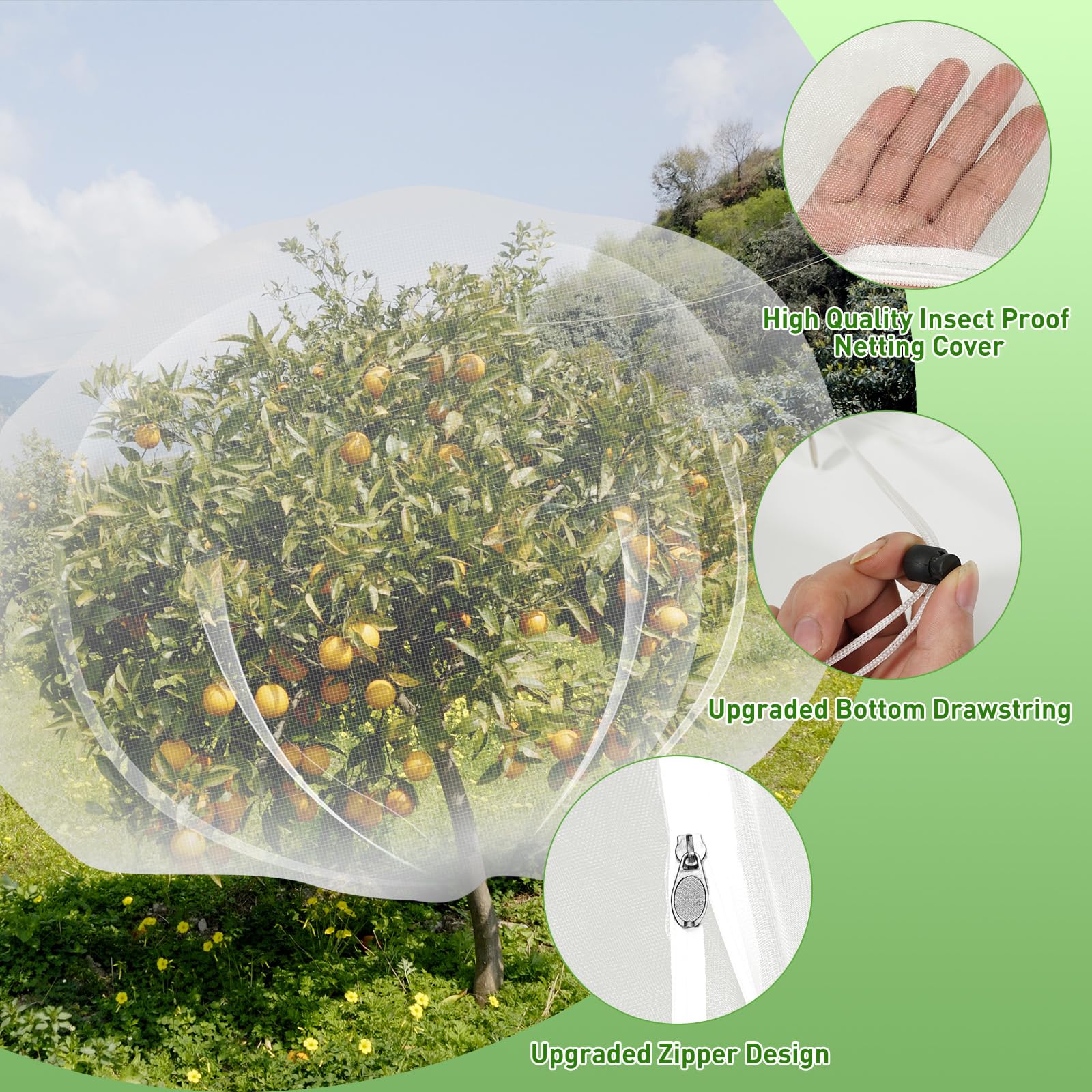 2 redes grandes para árboles frutales con cordón y cremallera, 10 x 10 pies, cubierta de red de arbustos de arándanos, cubierta para plantas de jardín para proteger plantas y flores de pájaros