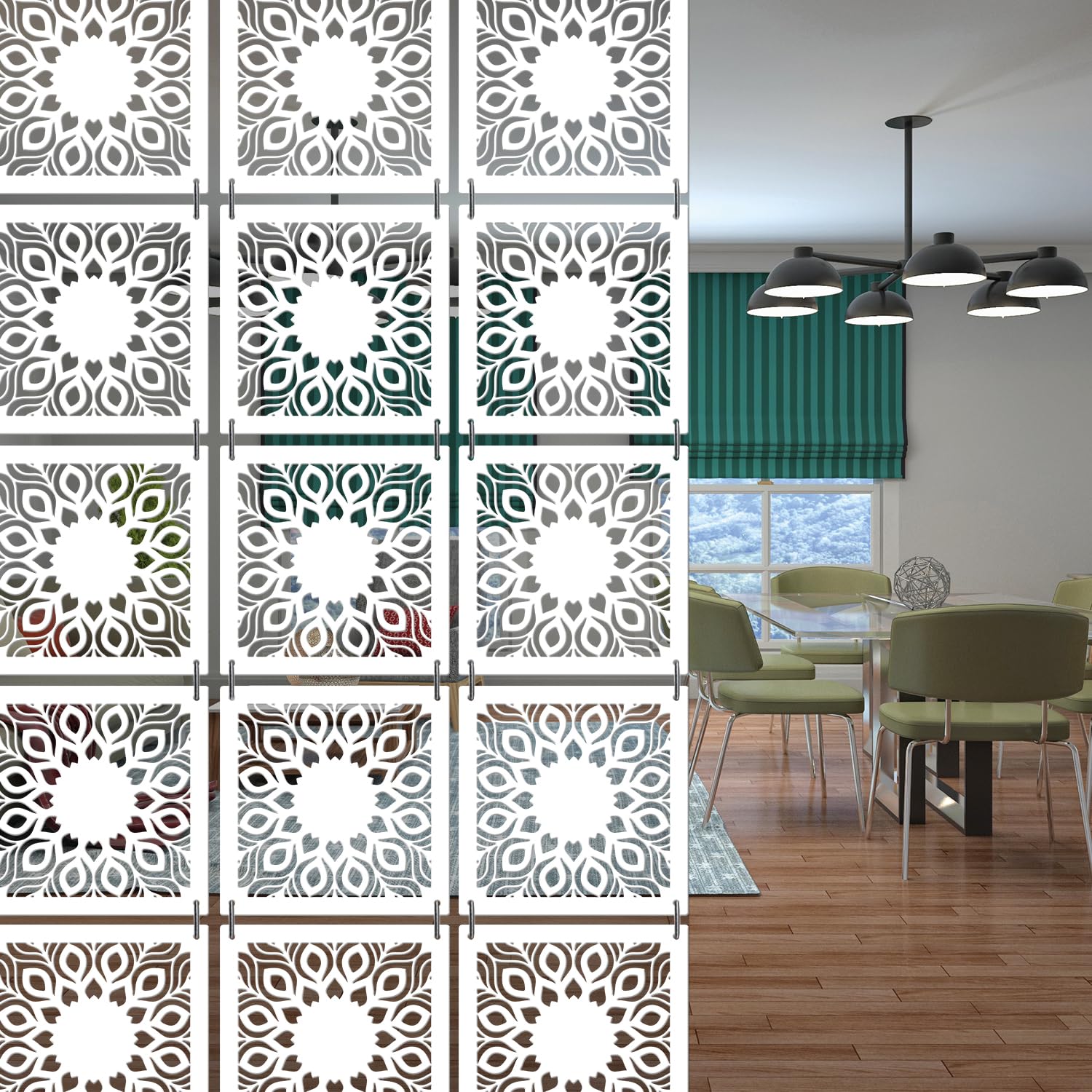 OLIVE TREE Room Partitions Hanging Room DIY Divider Panel Modern Hanging Screen Partition for Decorating Bedding, Dining, Study and Sitting Living -Room, Hotel - White-8007